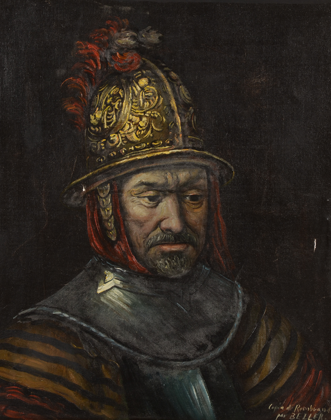 Oil Copy Painting on Canvas of Rembrandt's "Man in a Golden Helmet"