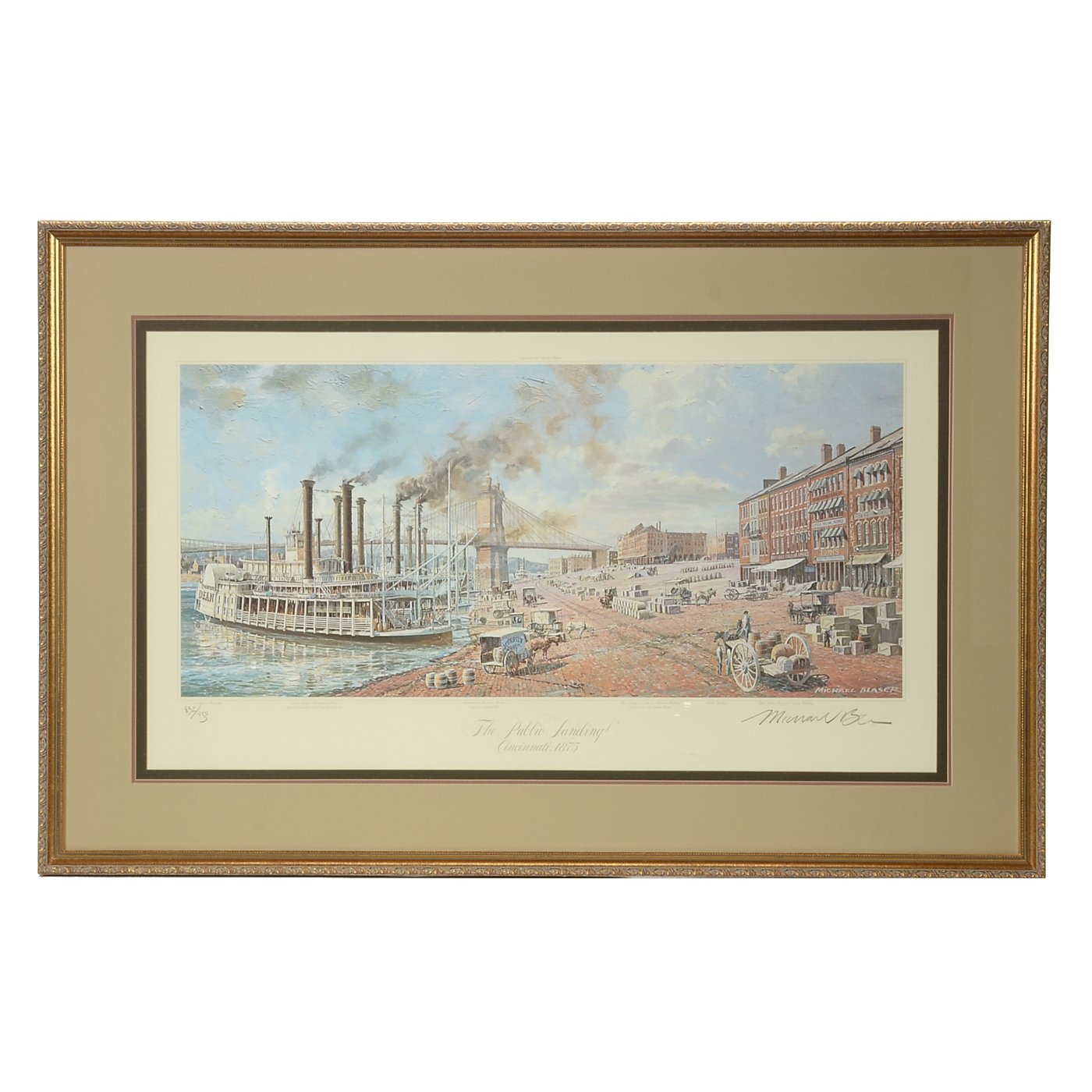 Michael Blaser Signed Limited Edition Offset Lithograph "The Public Landing, Cincinnati 1875"