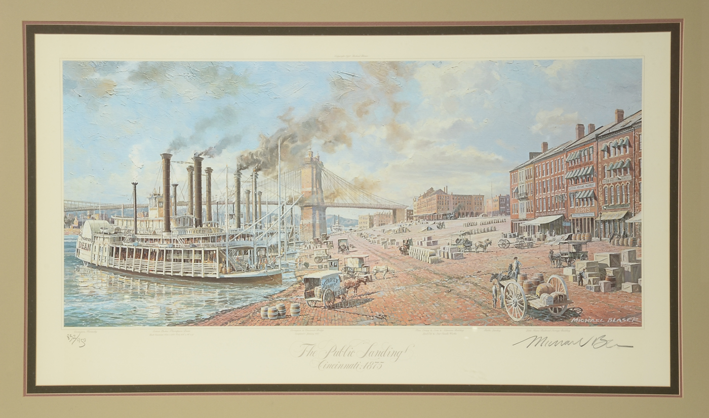 Michael Blaser Signed Limited Edition Offset Lithograph "The Public Landing, Cincinnati 1875"