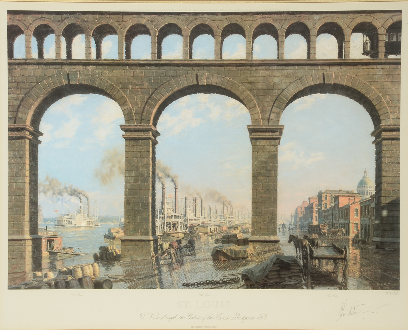 John Stobart Signed Limited Edition Offset Lithograph "St. Louis, A View through the Arches of the Eads Bridge in 1876"