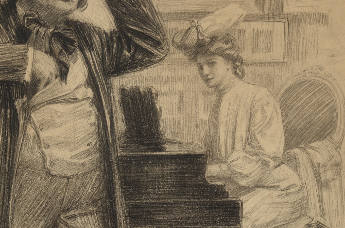 George Brehm Antique Graphite Illustration of an Interior Scene