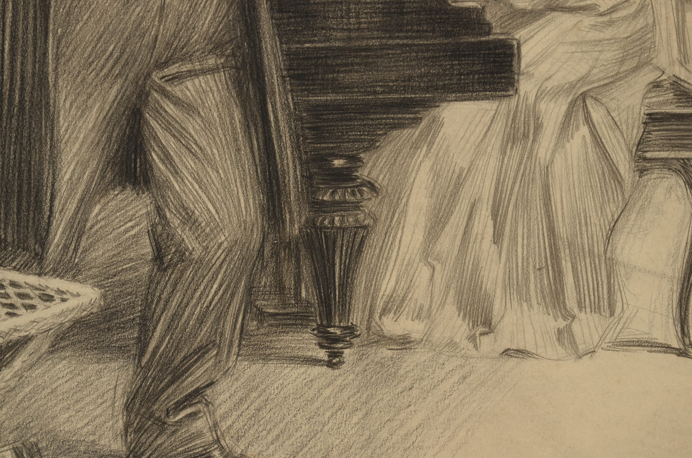 George Brehm Antique Graphite Illustration of an Interior Scene