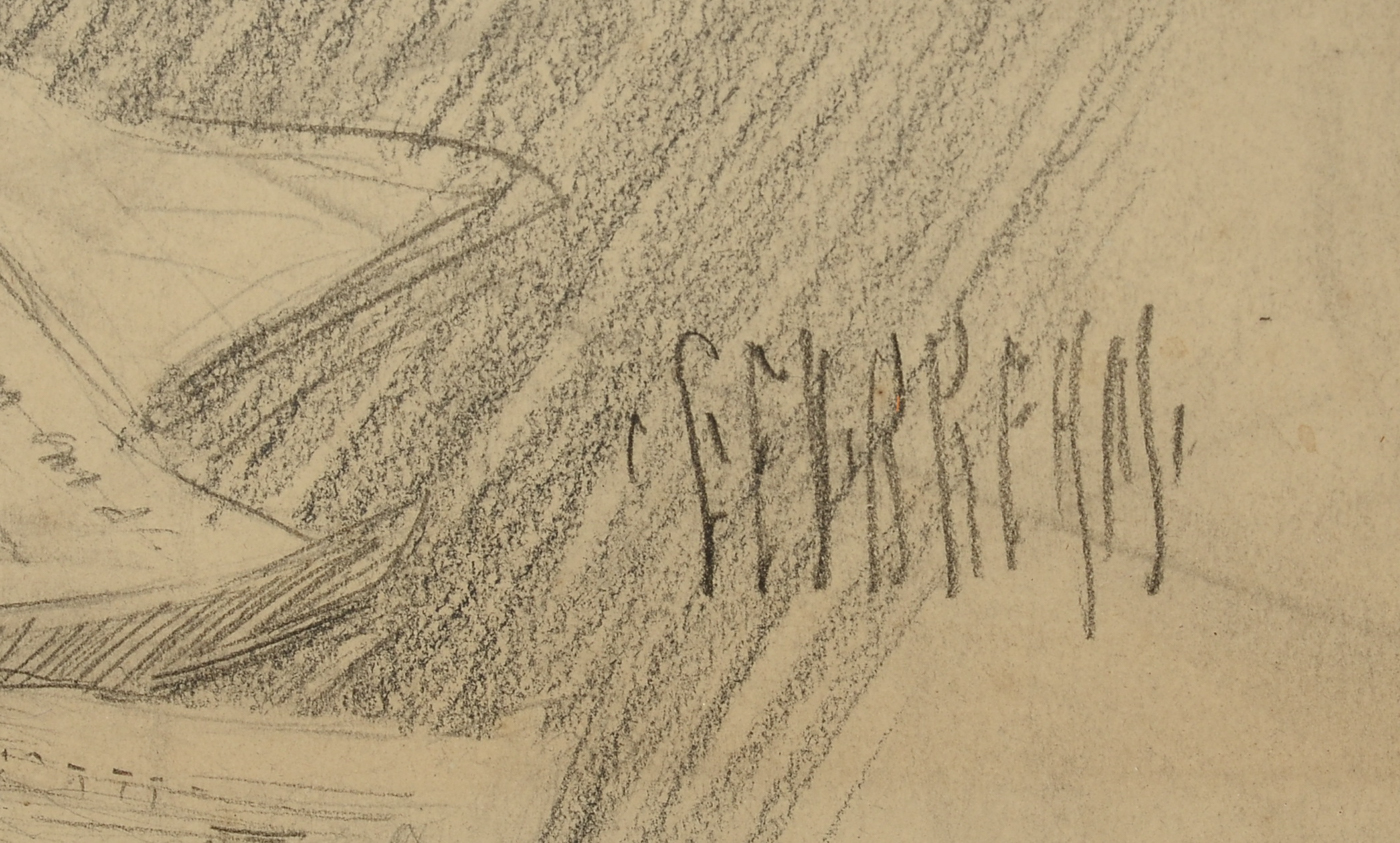 George Brehm Antique Graphite Illustration of an Interior Scene