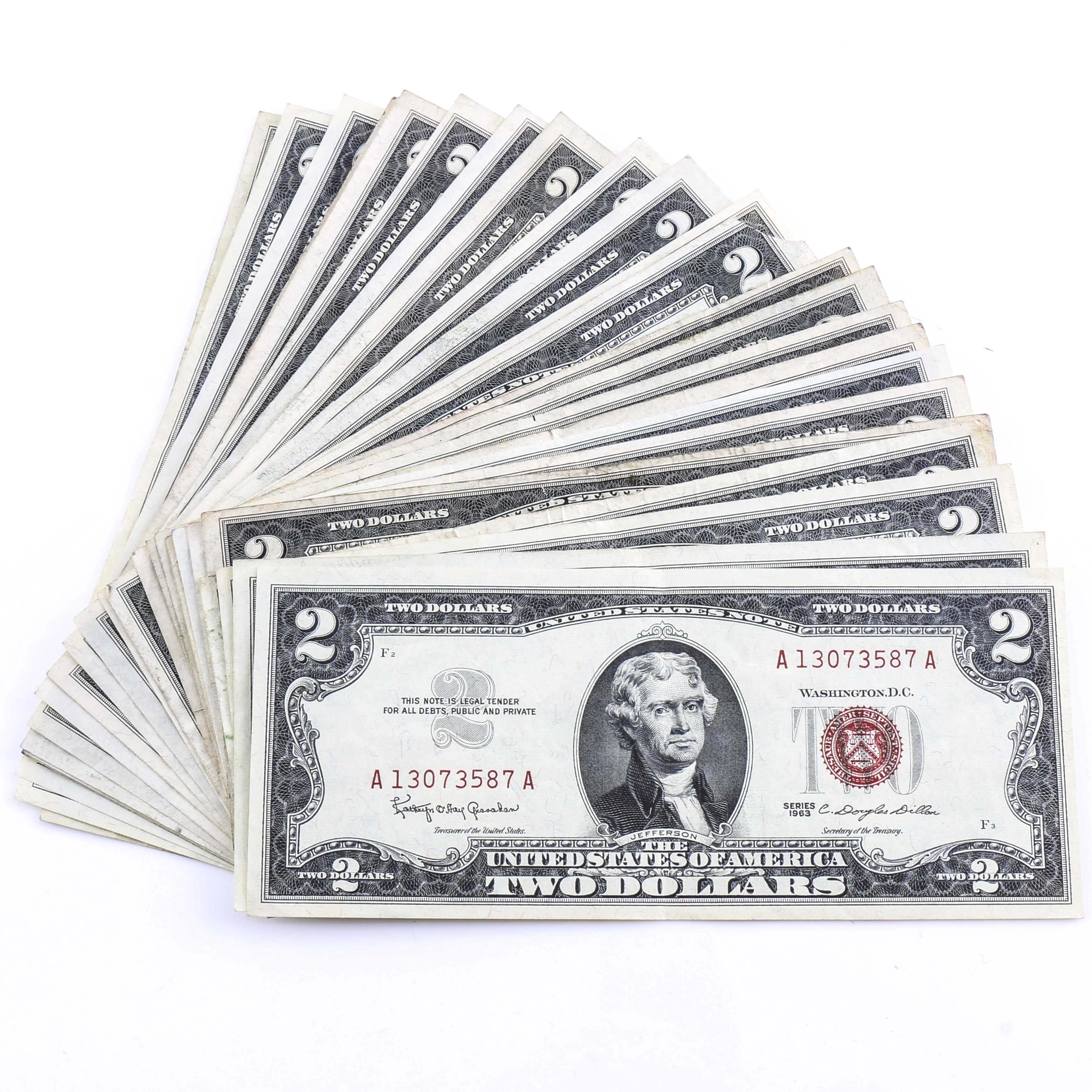 Twenty-Four Vintage Two Dollar Legal Tender Notes