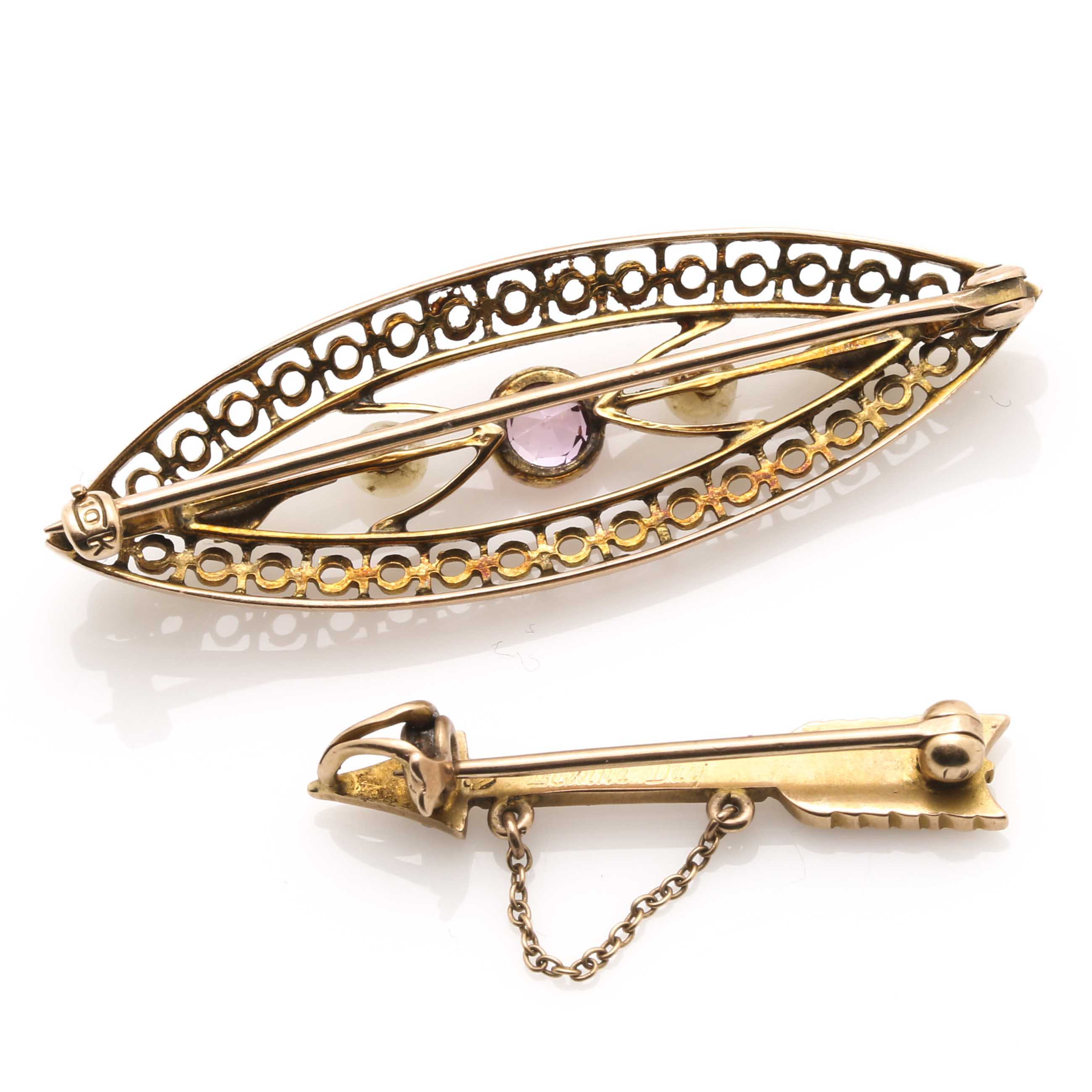 10K Yellow Gold Antique and Vintage Pins With Gemstones