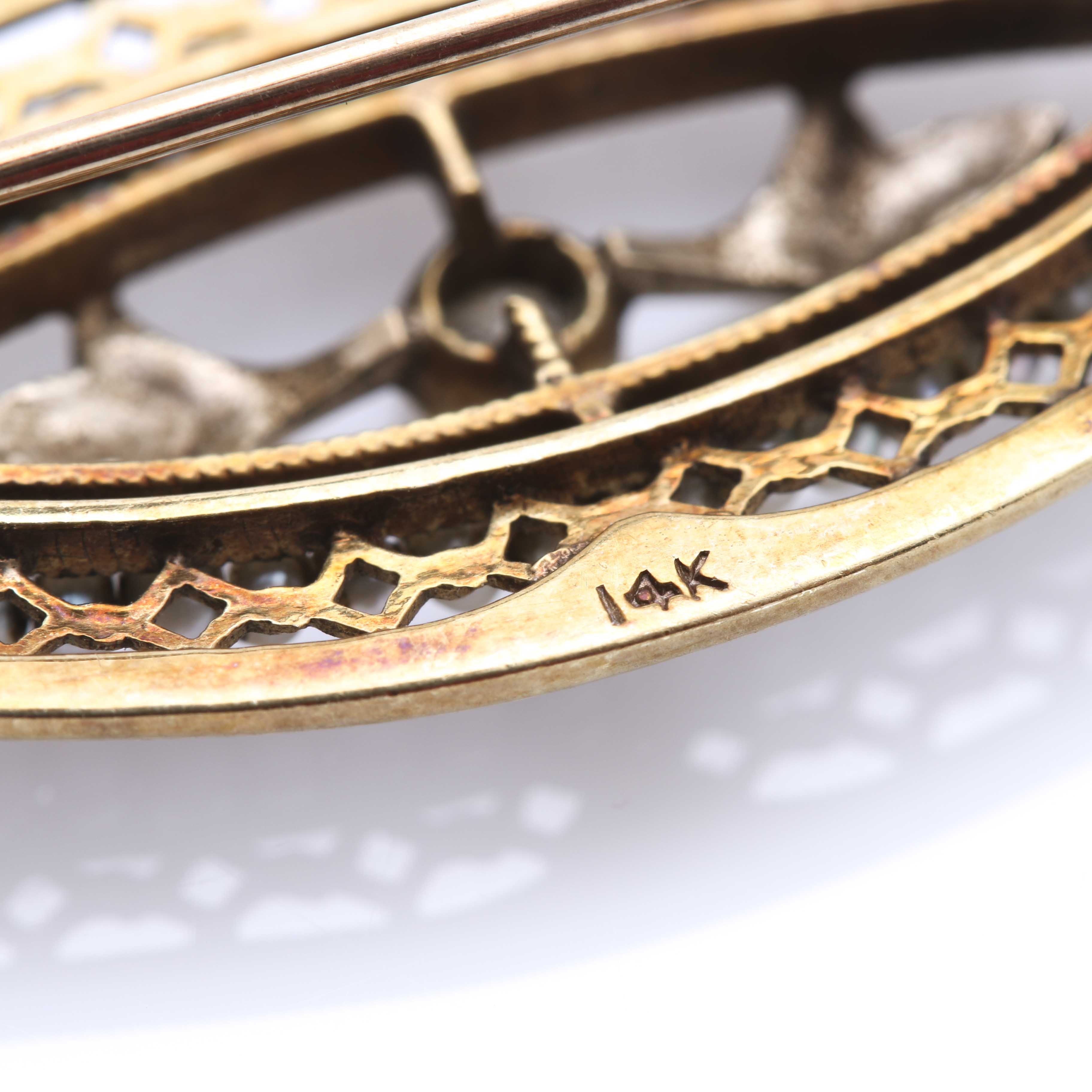 Antique 14K Yellow Gold Diamond and Pearl Pin