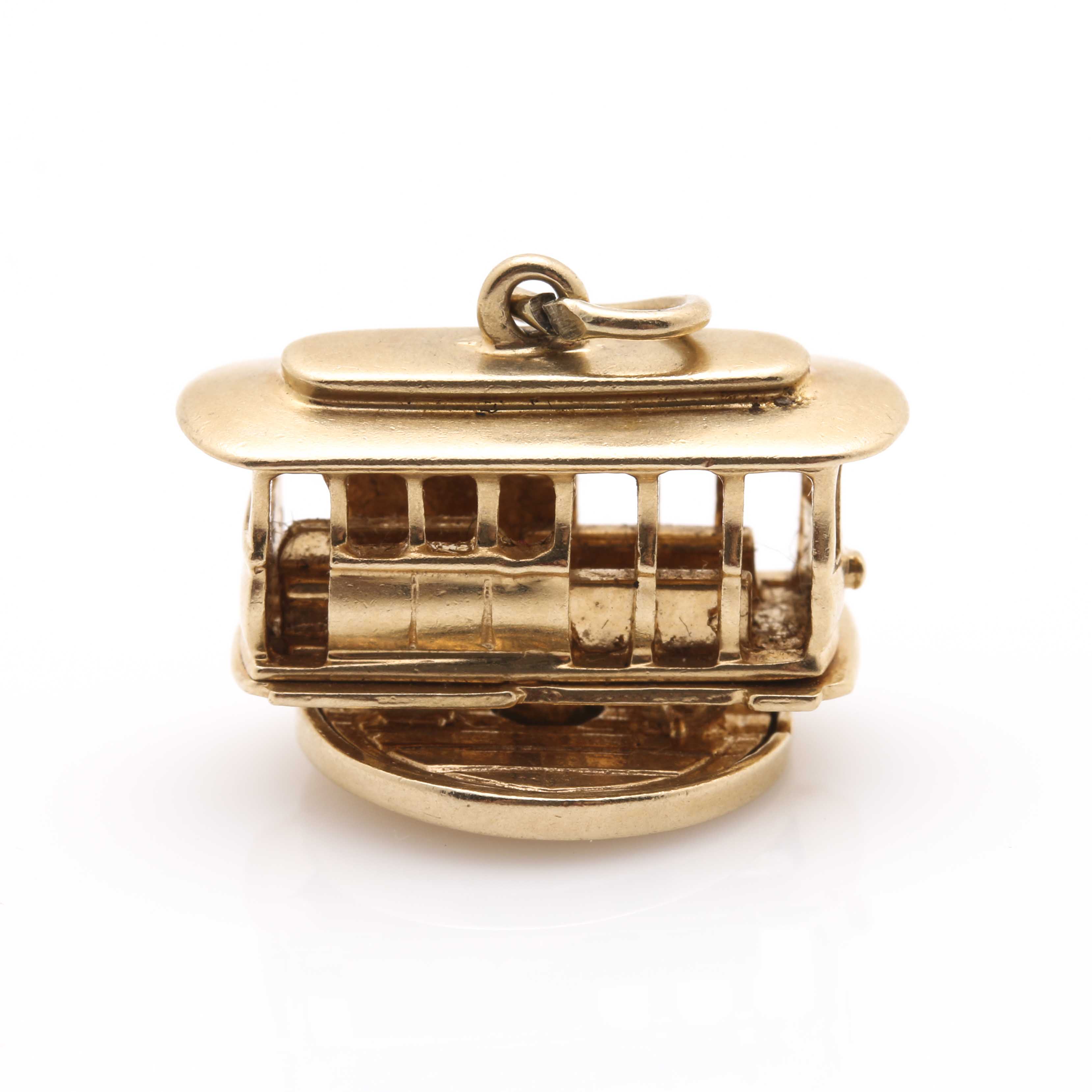 14K Yellow Gold Trolley Car Charm and Opal Stick Pin