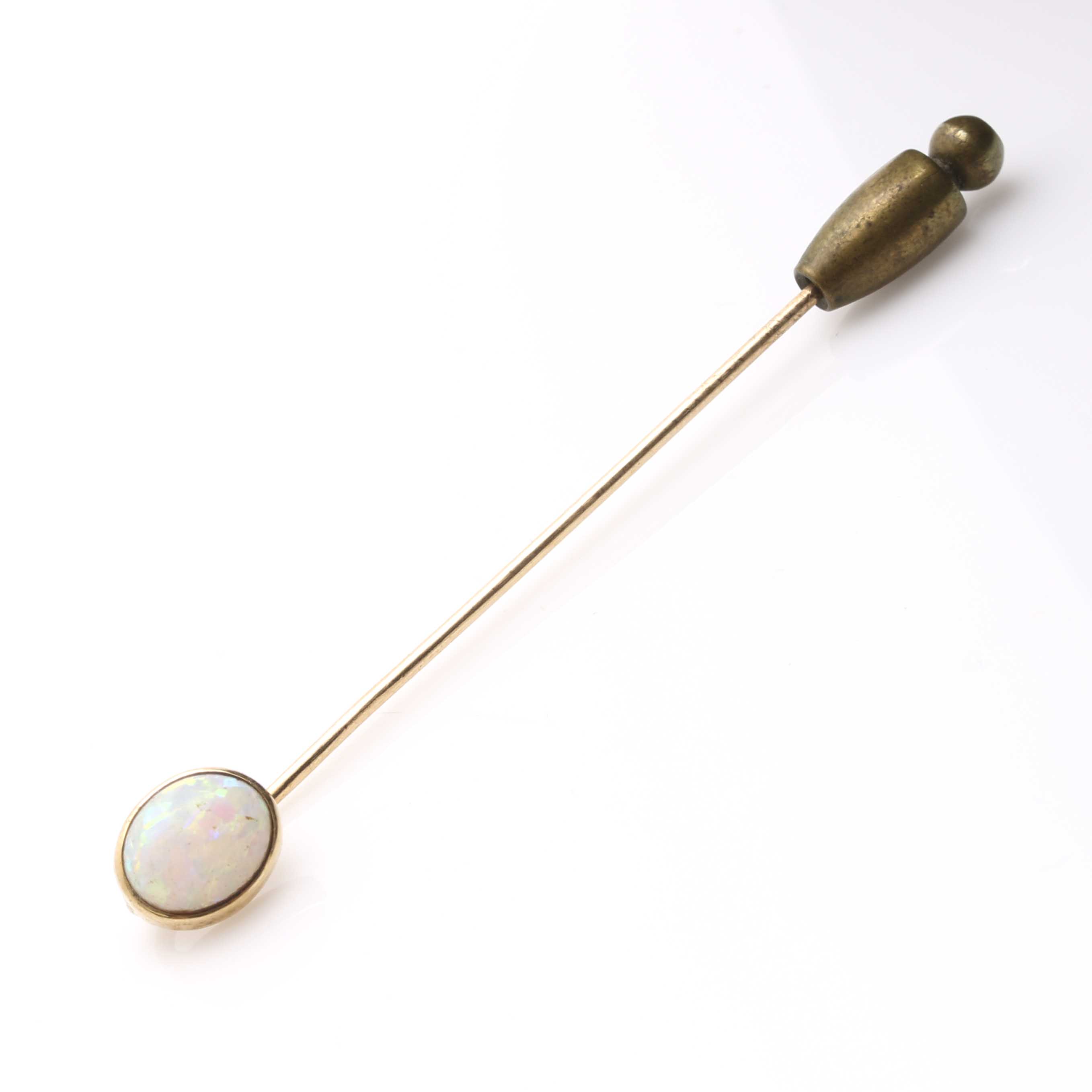 14K Yellow Gold Trolley Car Charm and Opal Stick Pin