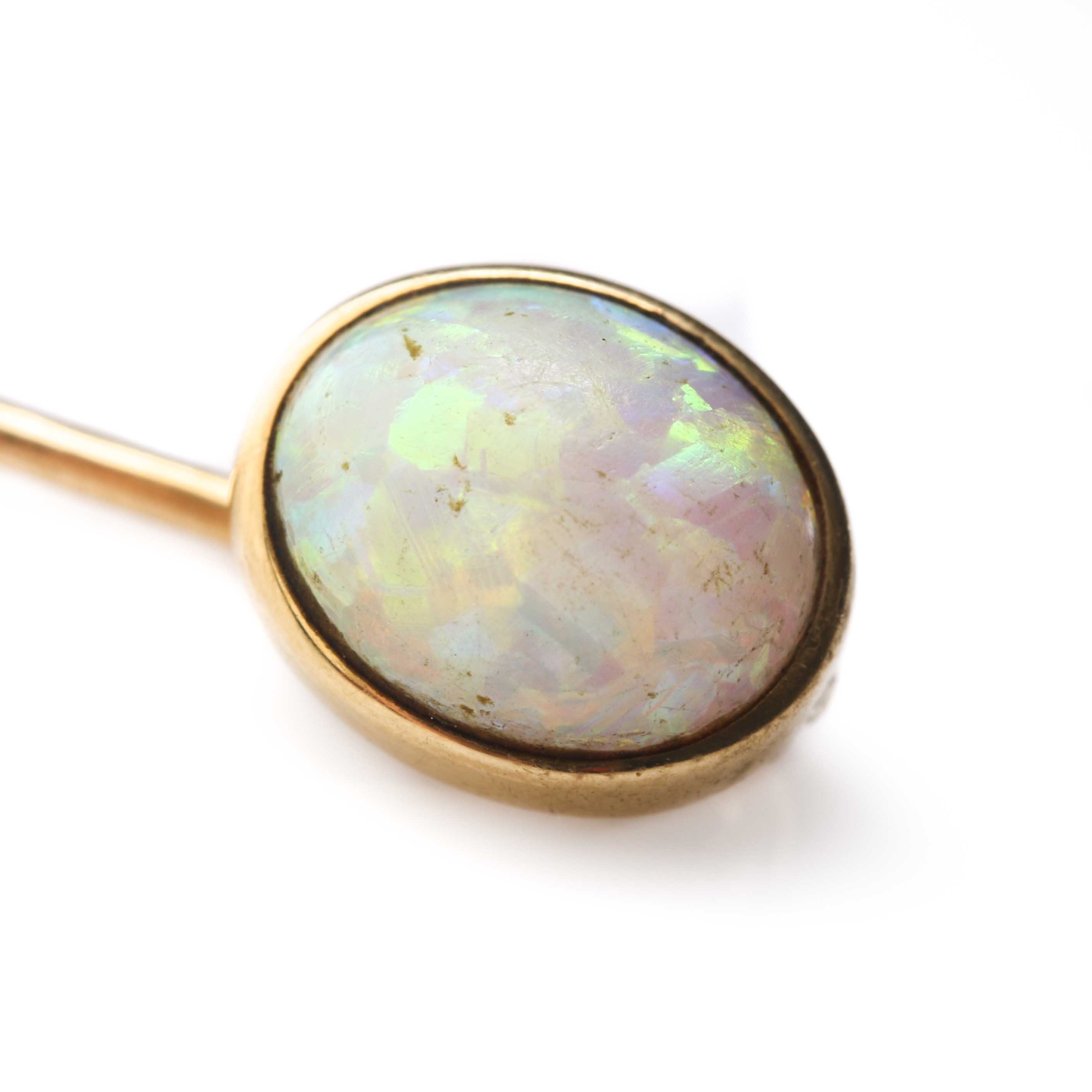 14K Yellow Gold Trolley Car Charm and Opal Stick Pin