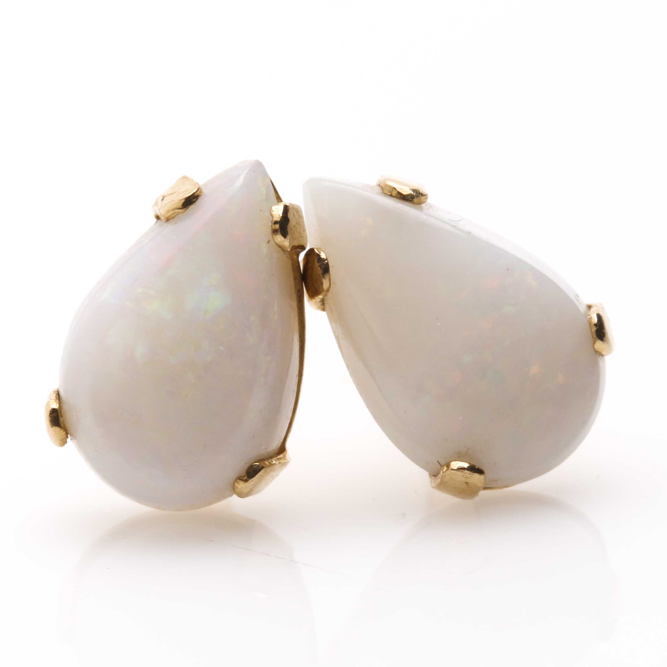 14K Yellow Gold Hoop Earrings and Opal Stud Earrings