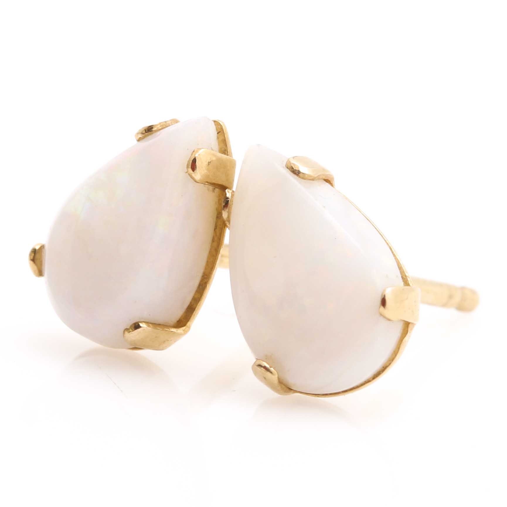 14K Yellow Gold Hoop Earrings and Opal Stud Earrings