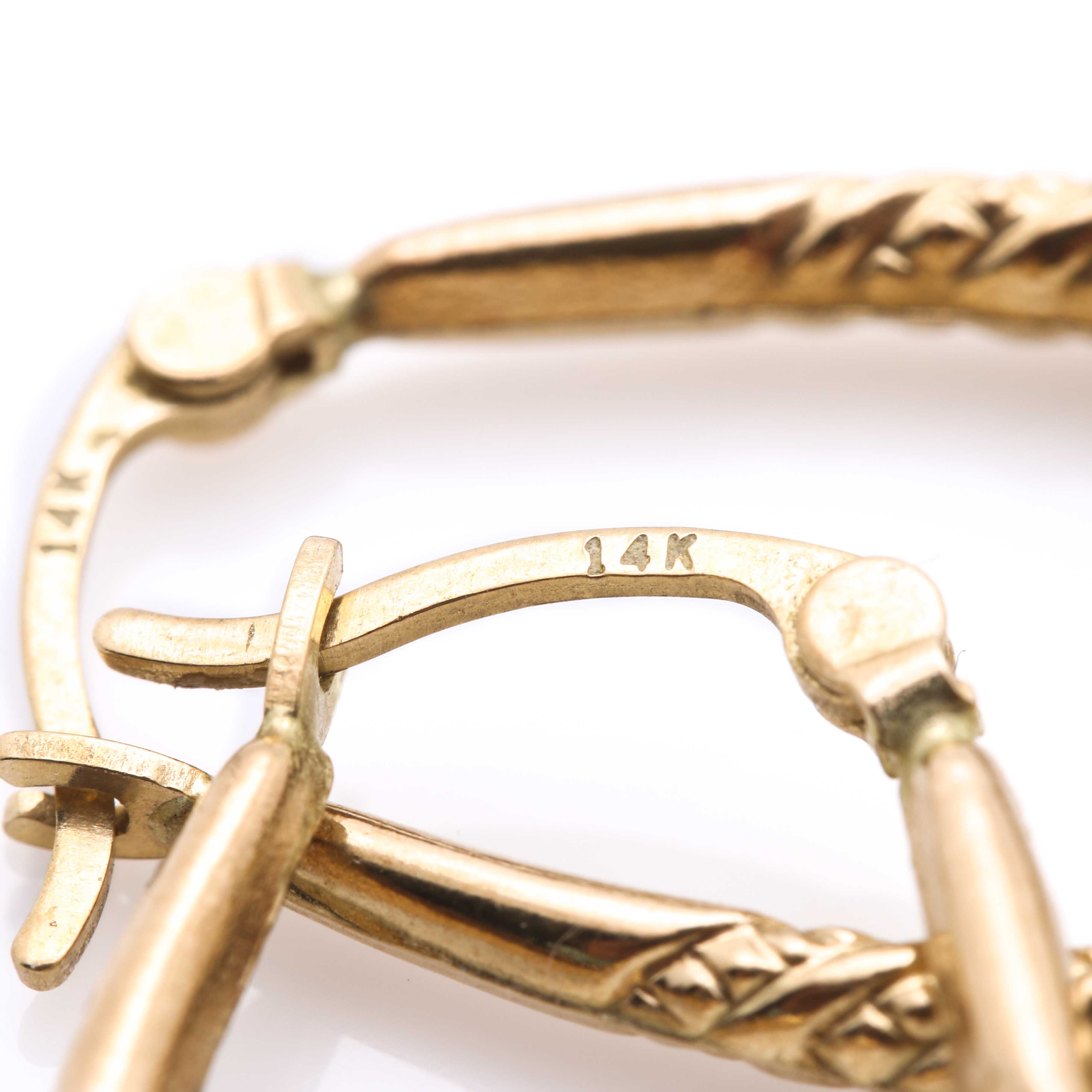 14K Yellow Gold Hoop Earrings and Opal Stud Earrings