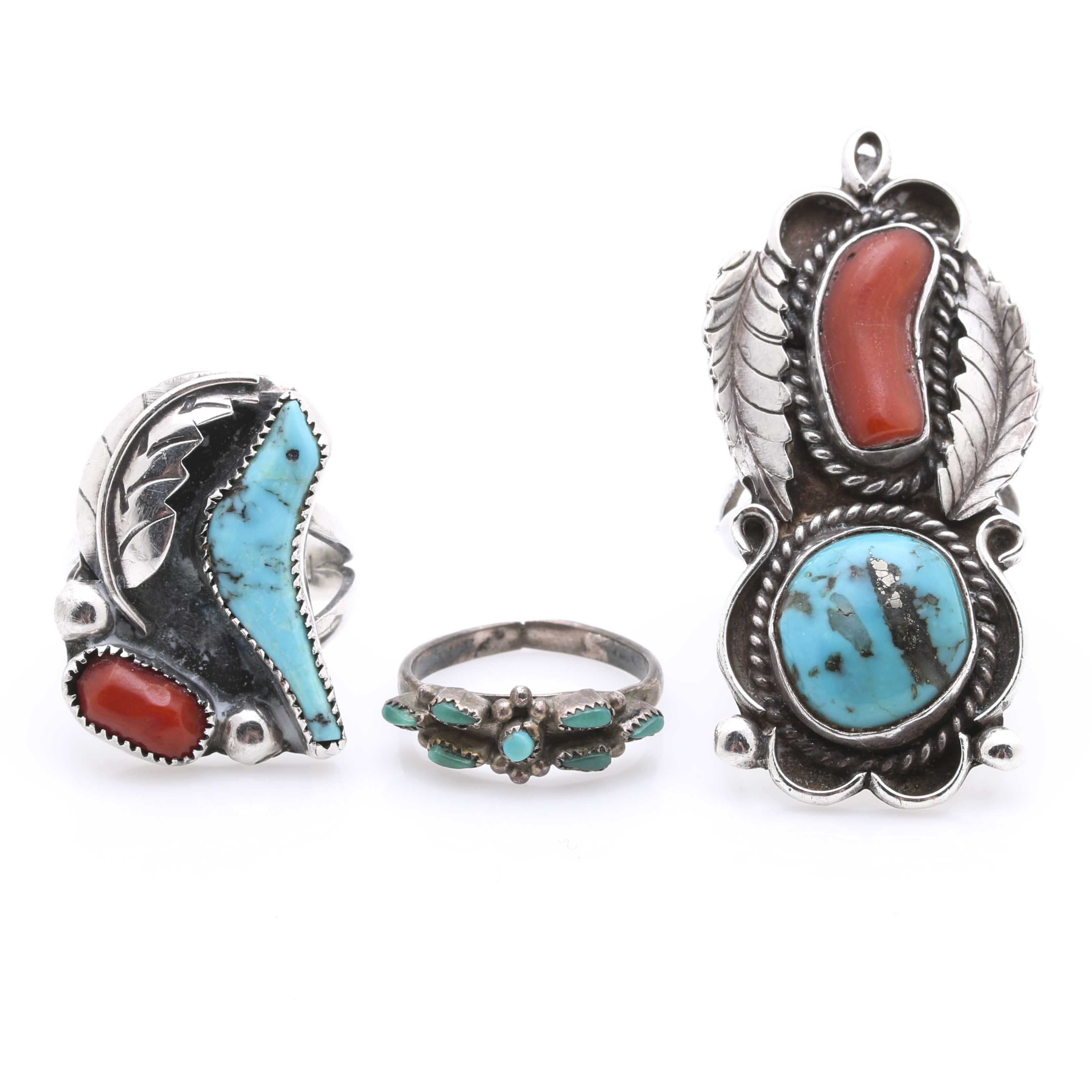 Native American Style Sterling Turquoise and Coral Jewelry
