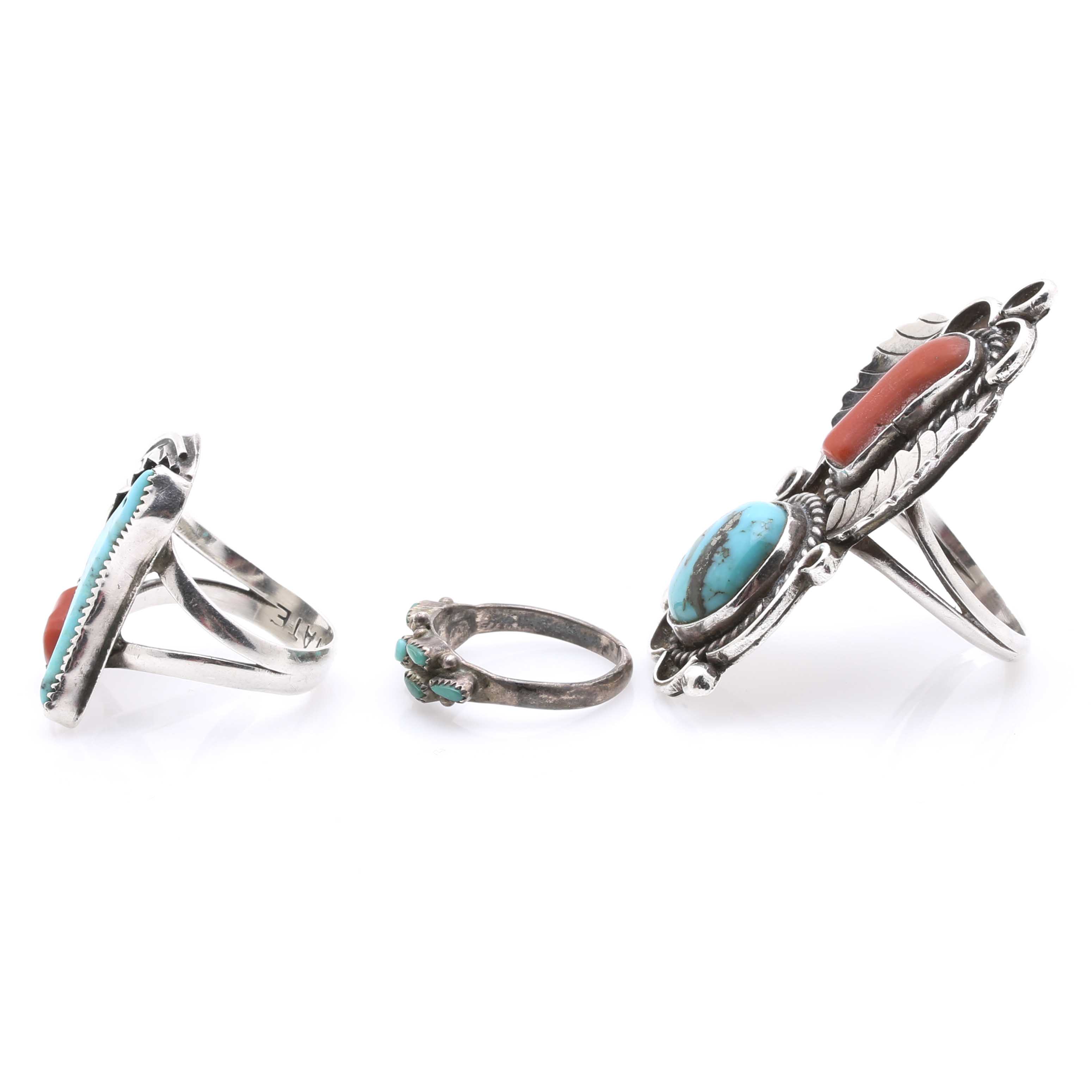 Native American Style Sterling Turquoise and Coral Jewelry