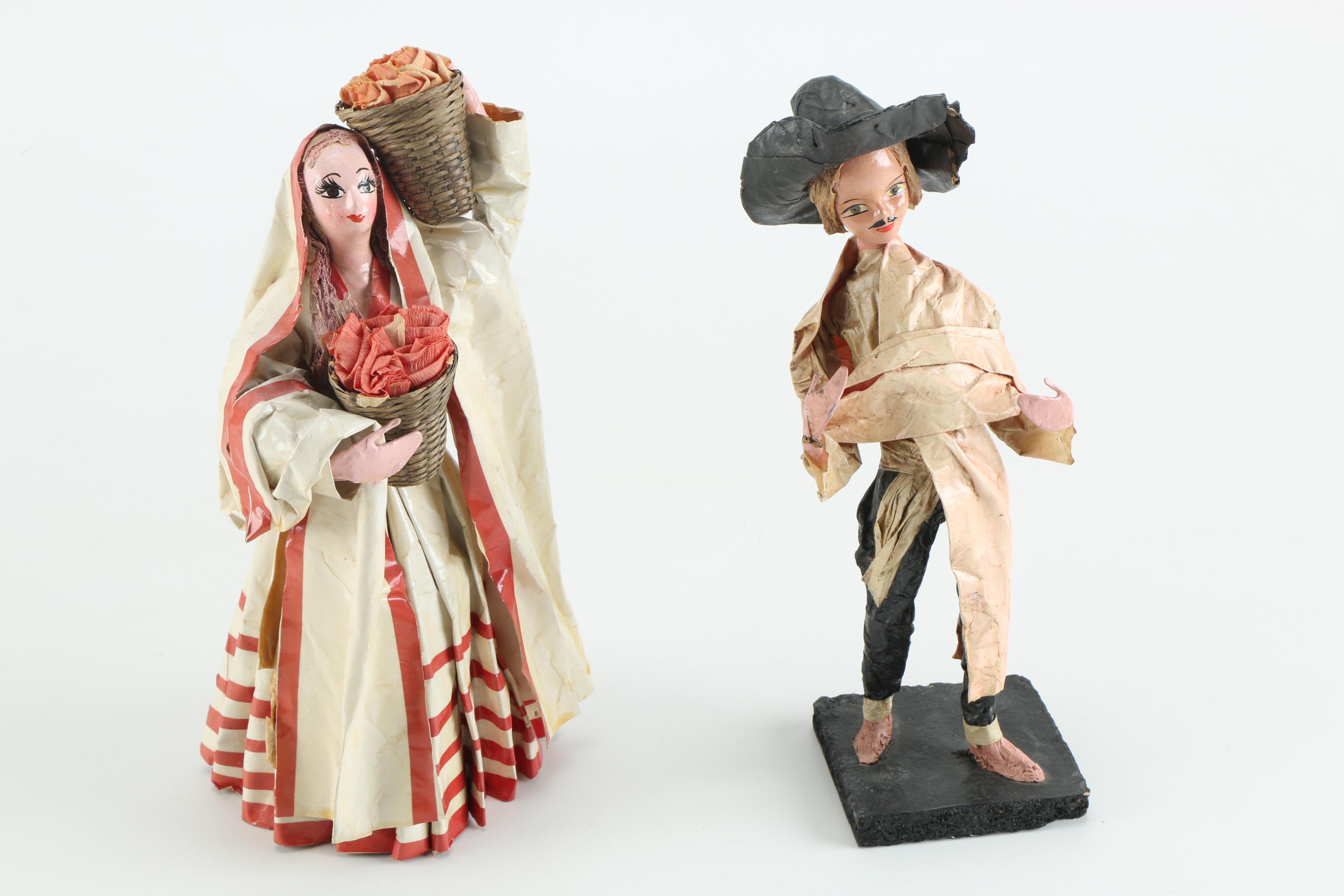 Vintage Folk Art Papier-Mâché Figurines