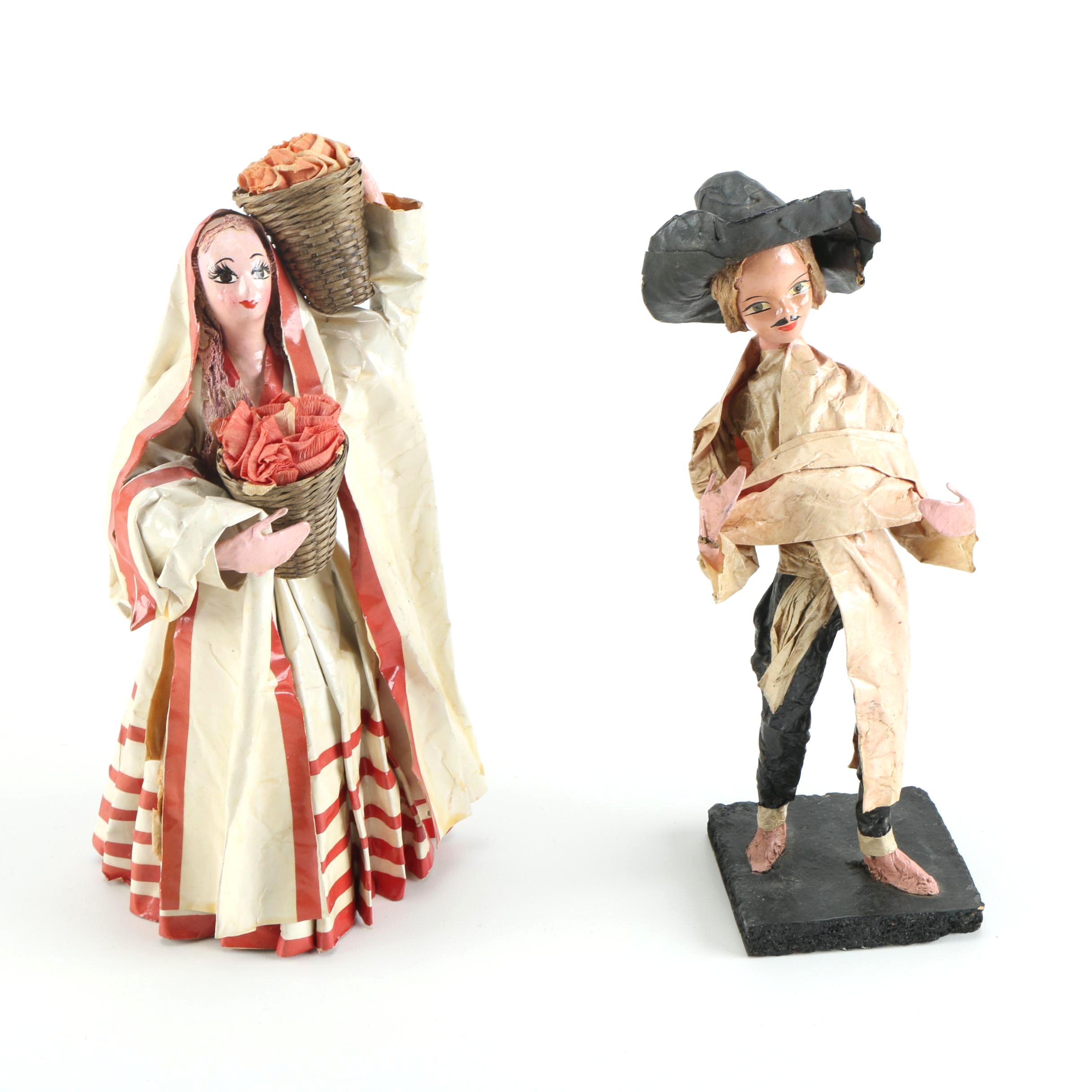 Vintage Folk Art Papier-Mâché Figurines