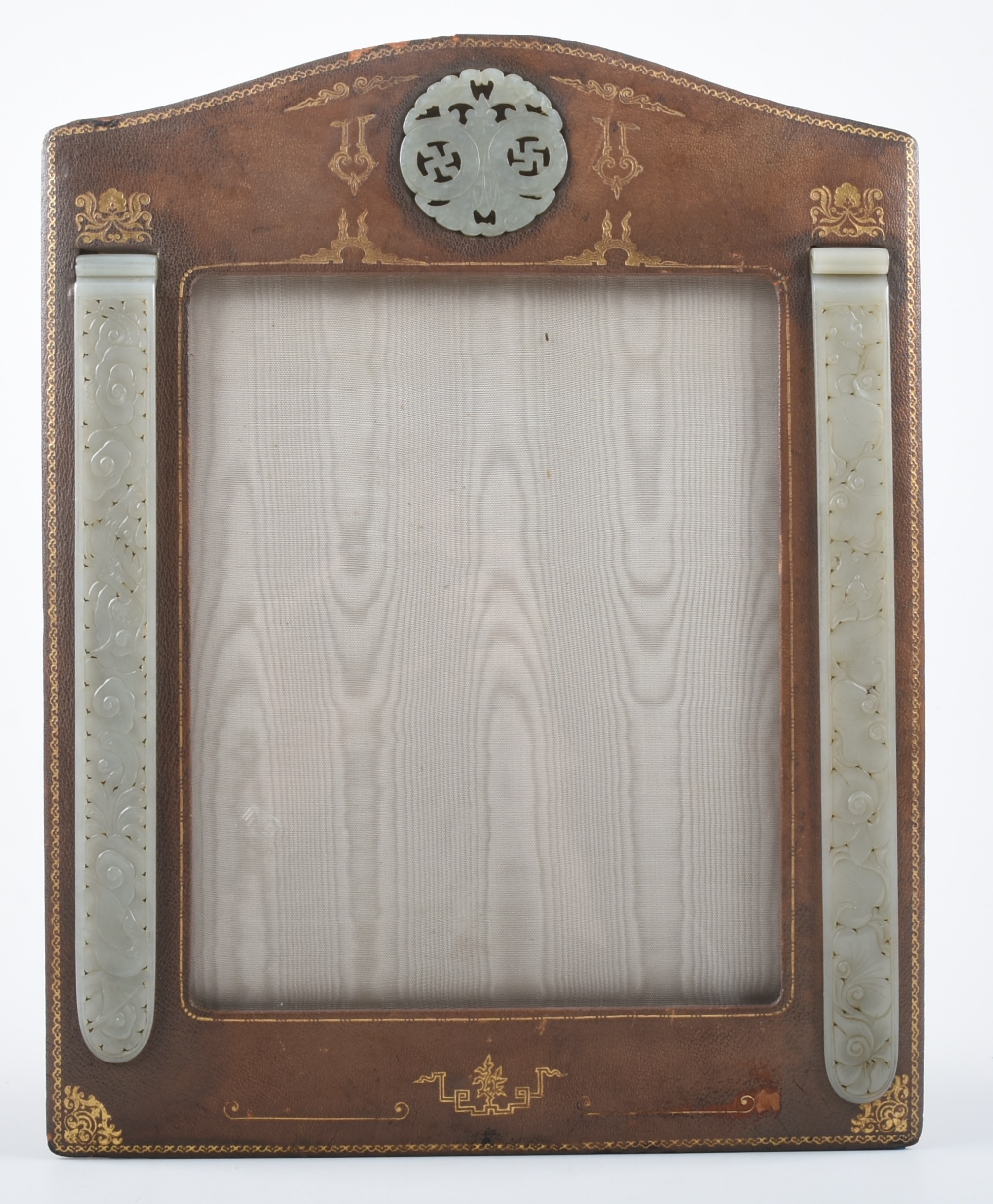 Art Deco Frame with Applied Carved Celedon Jade Scroll Weights