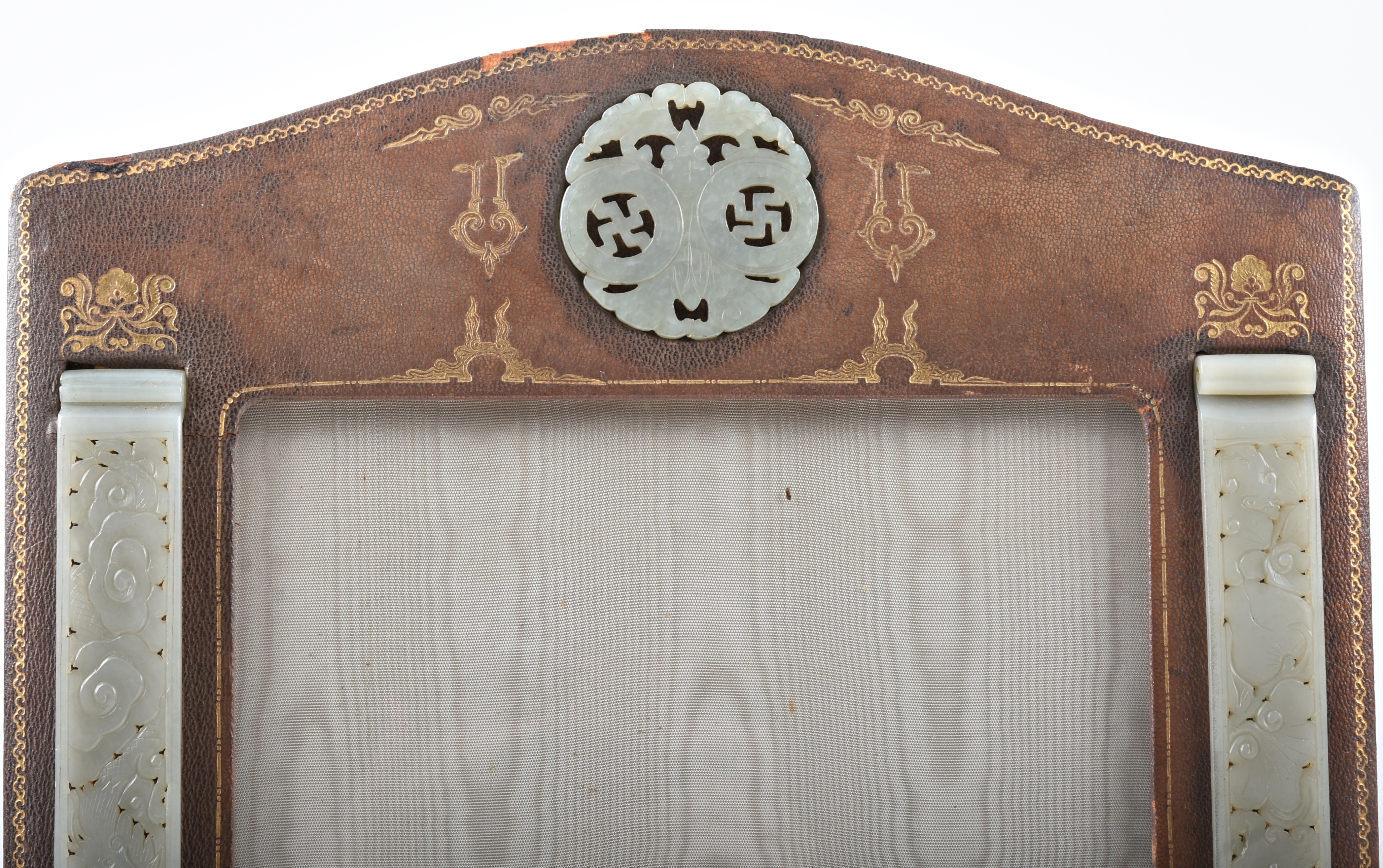 Art Deco Frame with Applied Carved Celedon Jade Scroll Weights