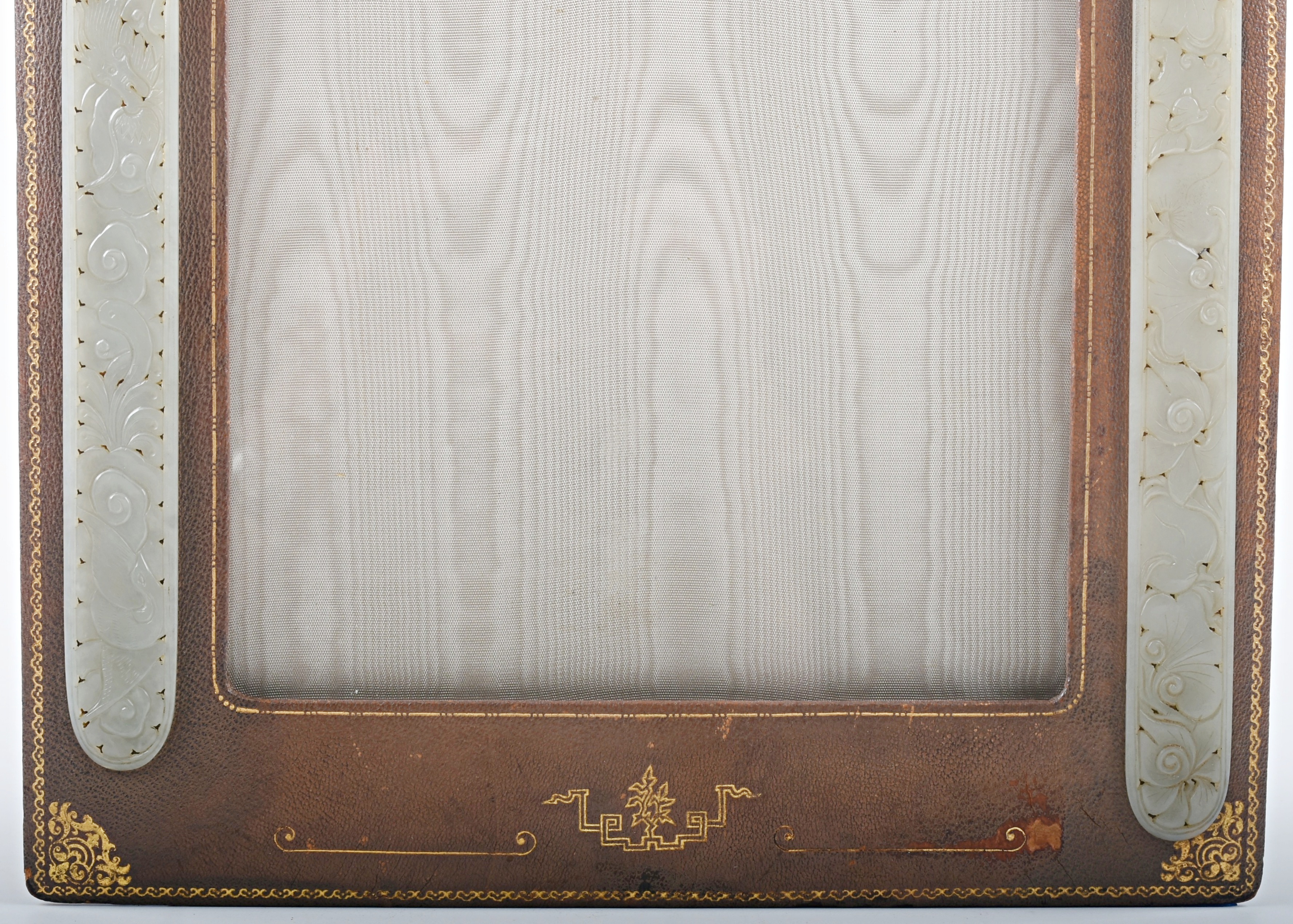 Art Deco Frame with Applied Carved Celedon Jade Scroll Weights