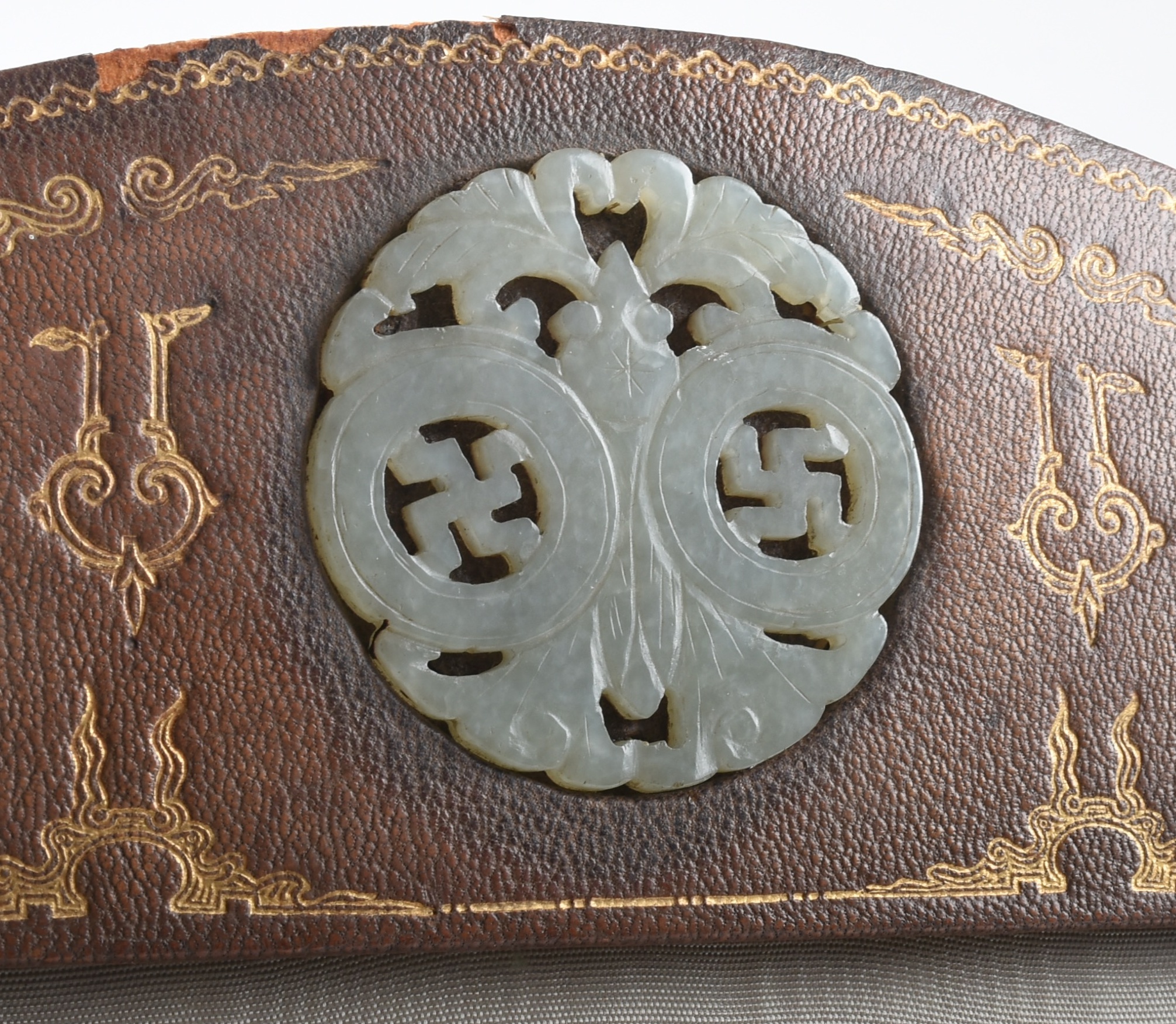 Art Deco Frame with Applied Carved Celedon Jade Scroll Weights