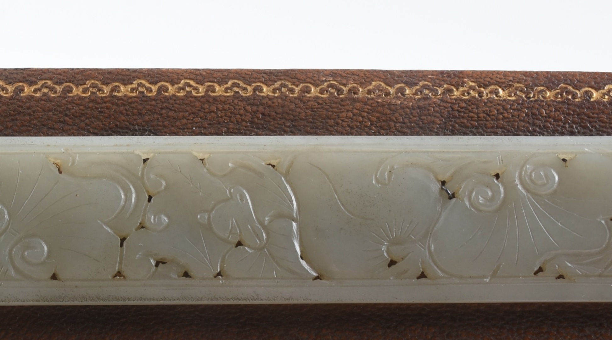 Art Deco Frame with Applied Carved Celedon Jade Scroll Weights