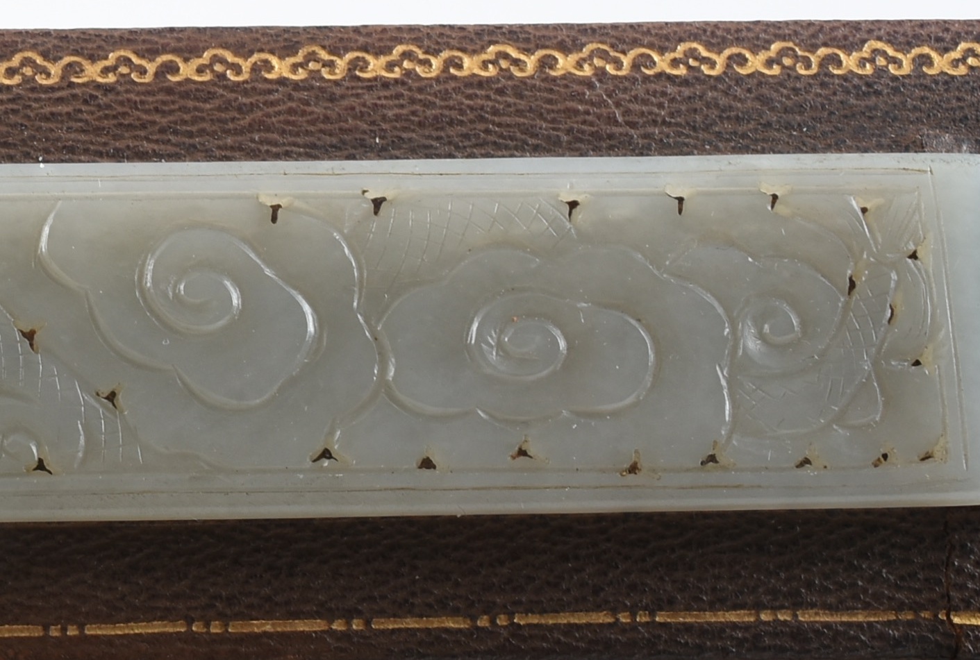 Art Deco Frame with Applied Carved Celedon Jade Scroll Weights