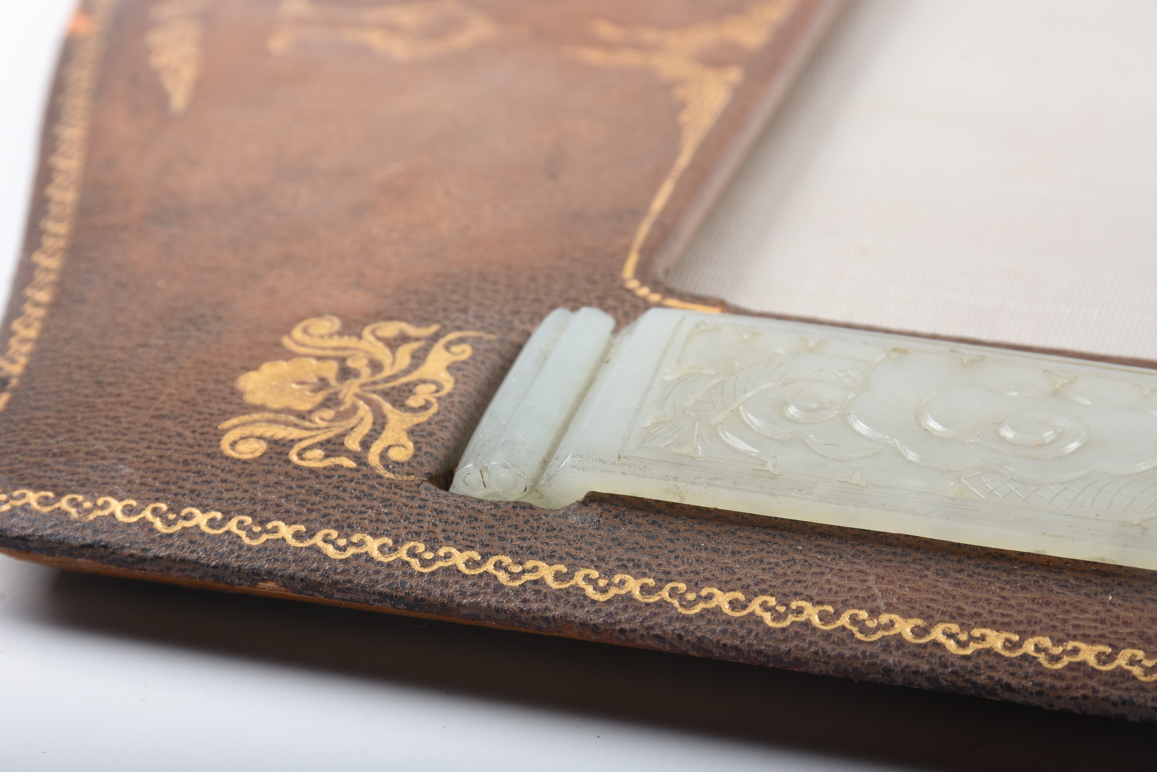 Art Deco Frame with Applied Carved Celedon Jade Scroll Weights