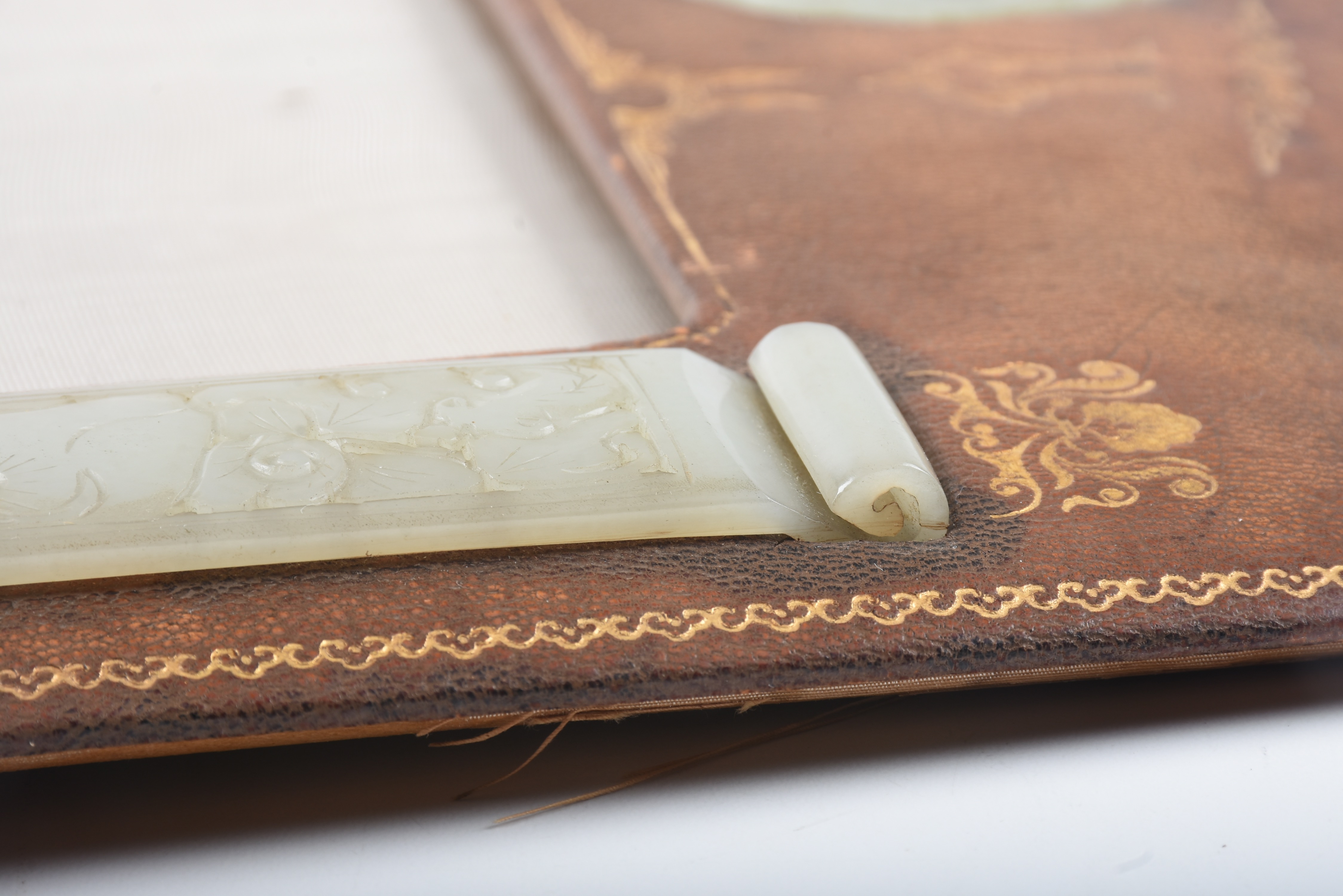 Art Deco Frame with Applied Carved Celedon Jade Scroll Weights