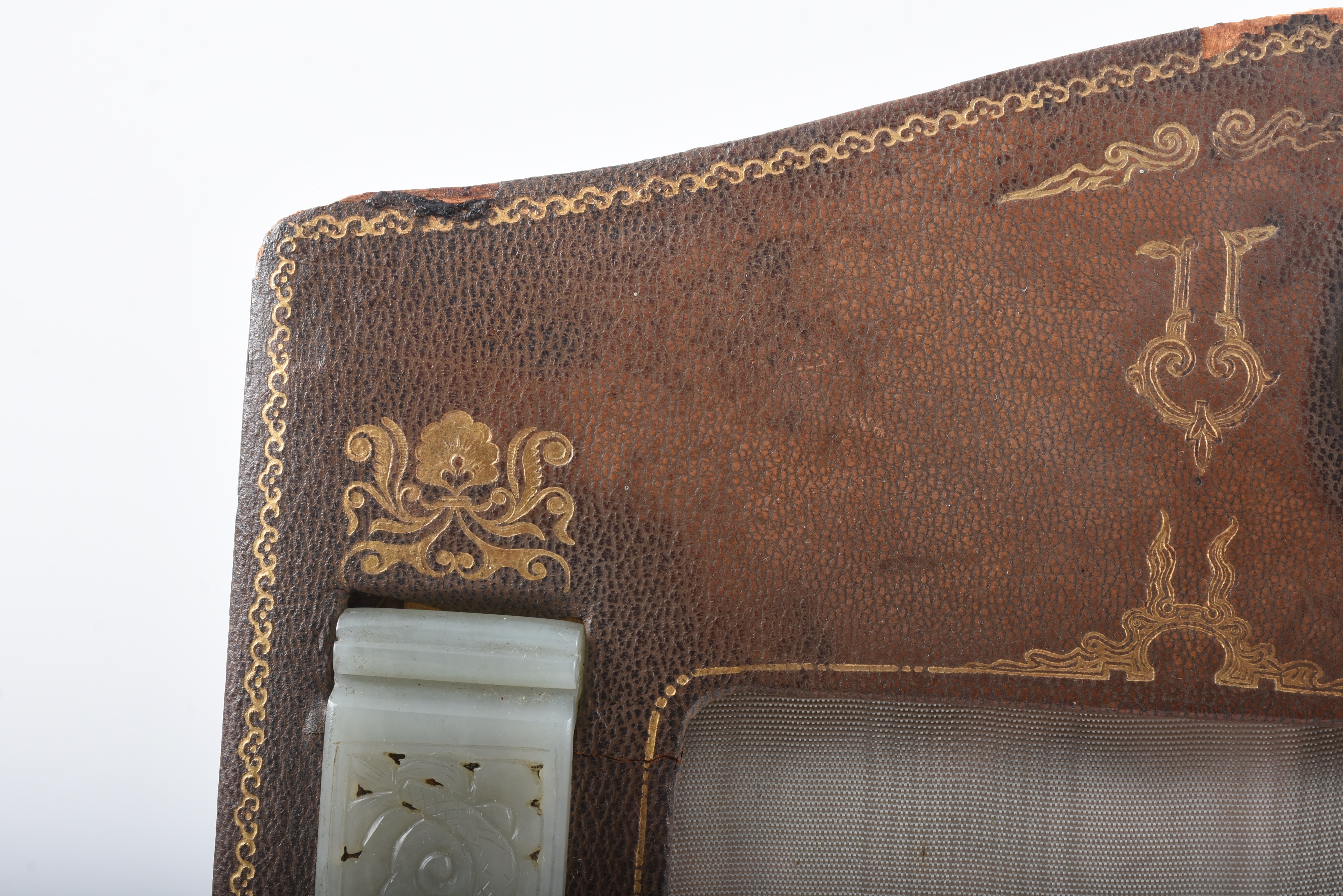 Art Deco Frame with Applied Carved Celedon Jade Scroll Weights