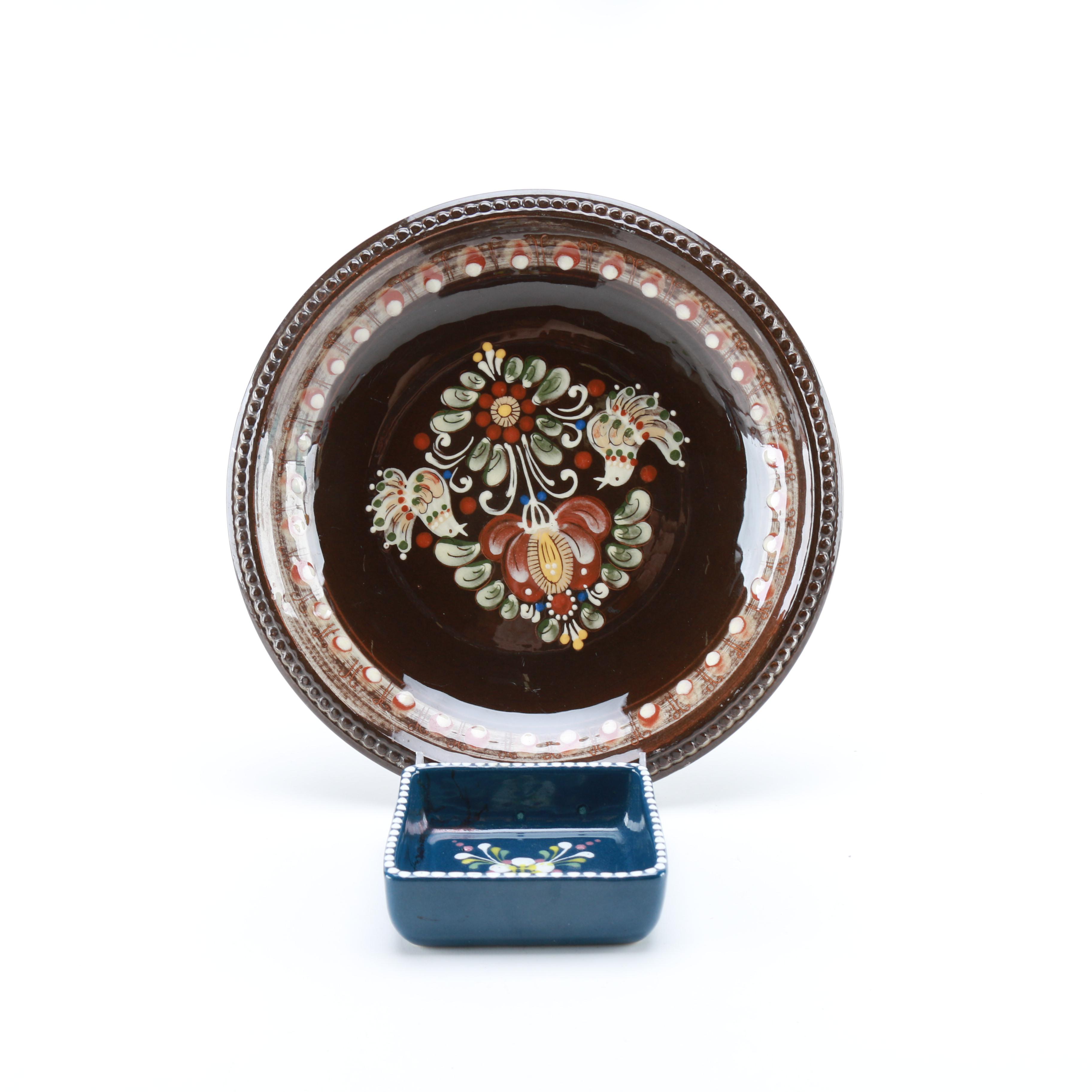 Hugo Kohler Biel Swiss Art Pottery Platter and Gmundner Keramik Dish