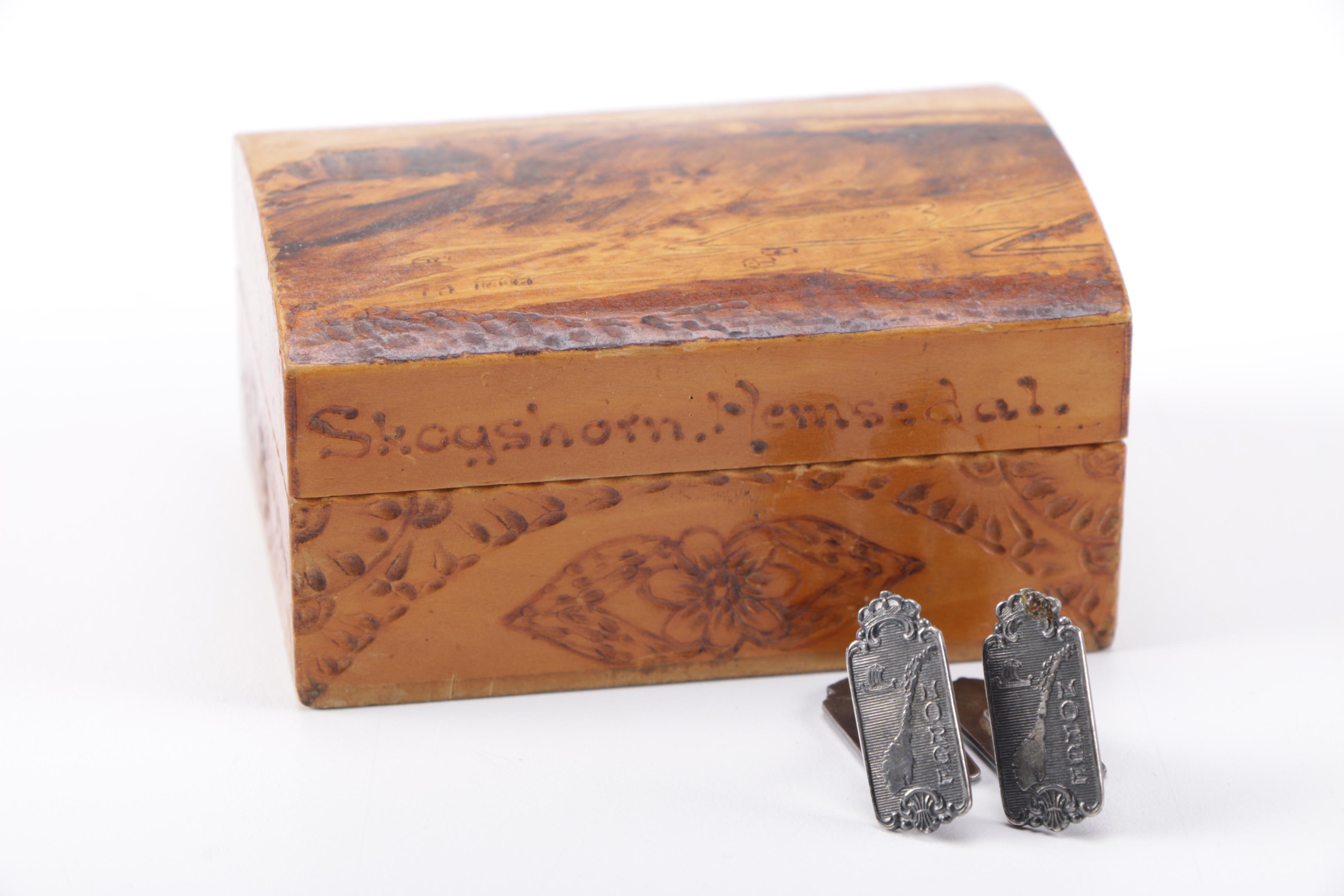 Saethers Gull Norwegian 830 Silver Cufflinks and Wooden Box