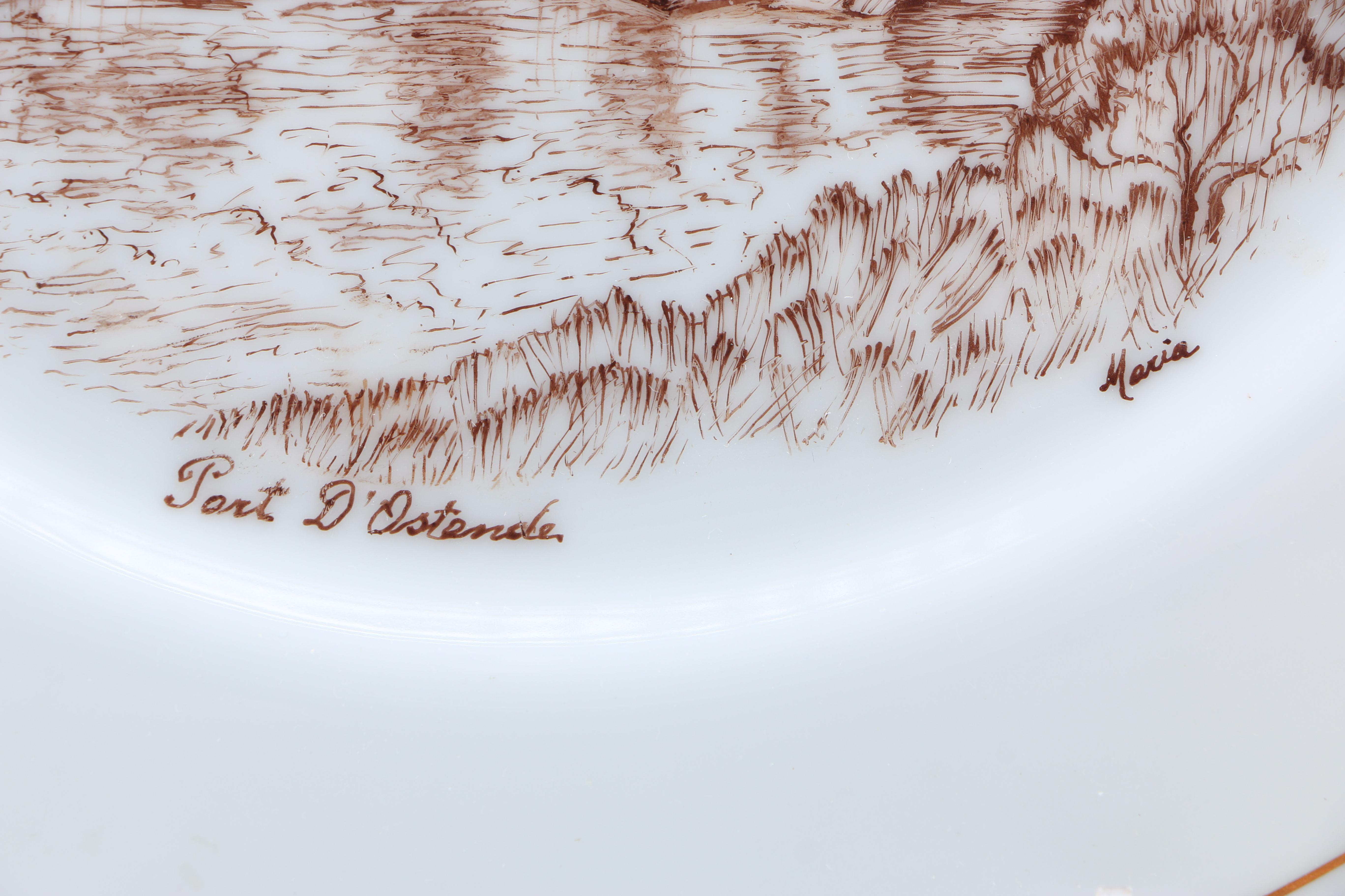 Enameled Paintings of Flemish Landmarks on Porcelain Plates