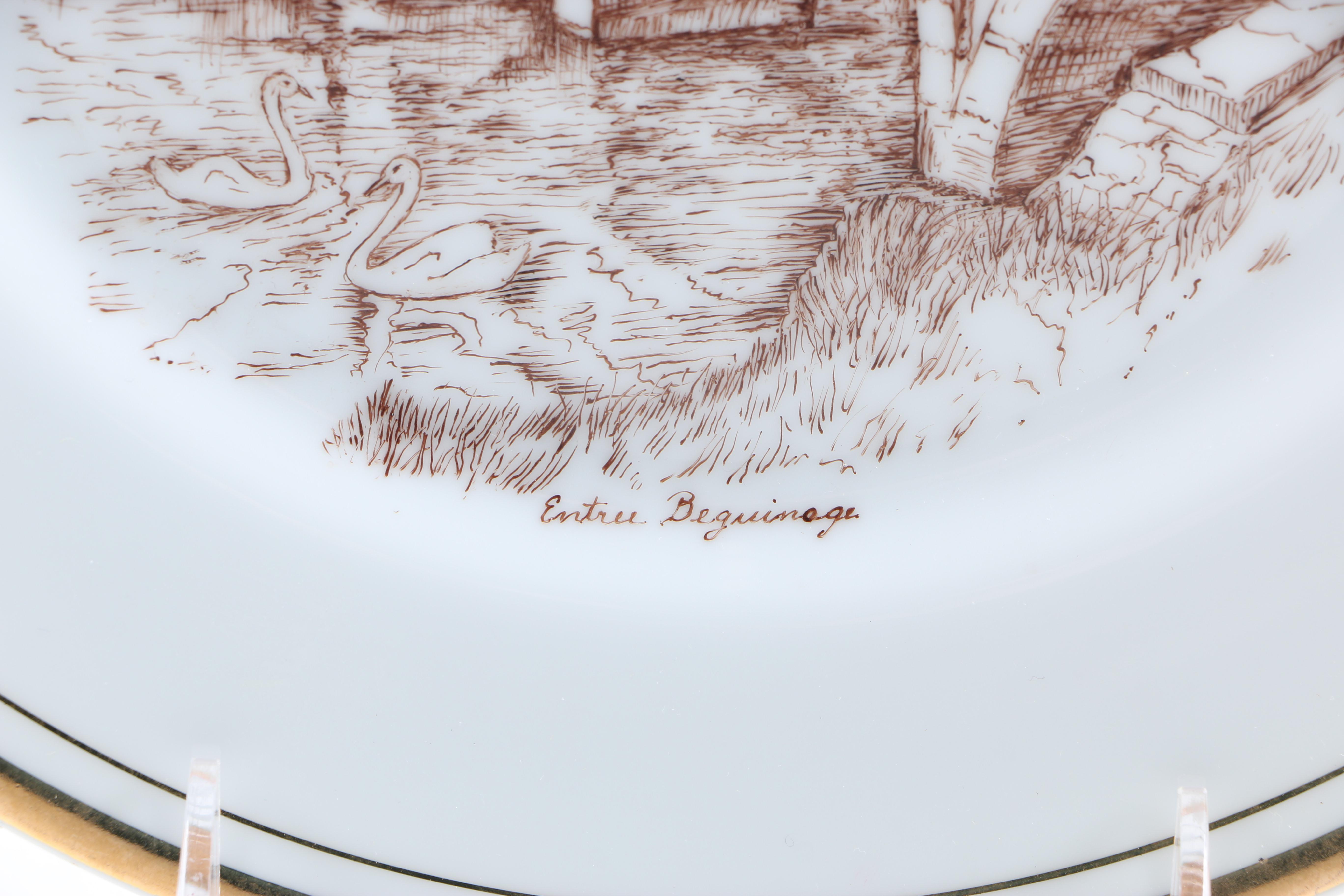 Enameled Paintings of Flemish Landmarks on Porcelain Plates