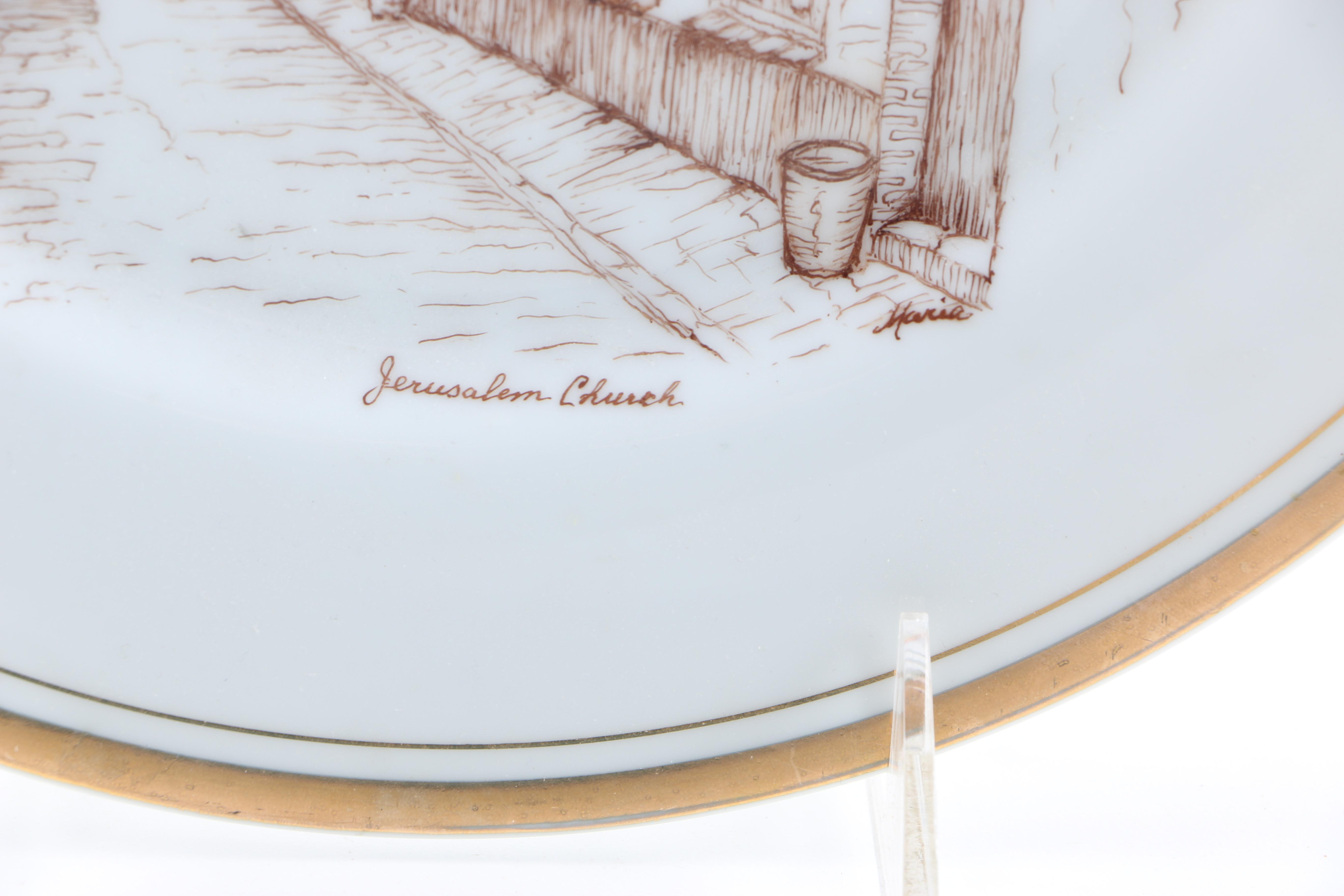 Enameled Paintings of Flemish Landmarks on Porcelain Plates