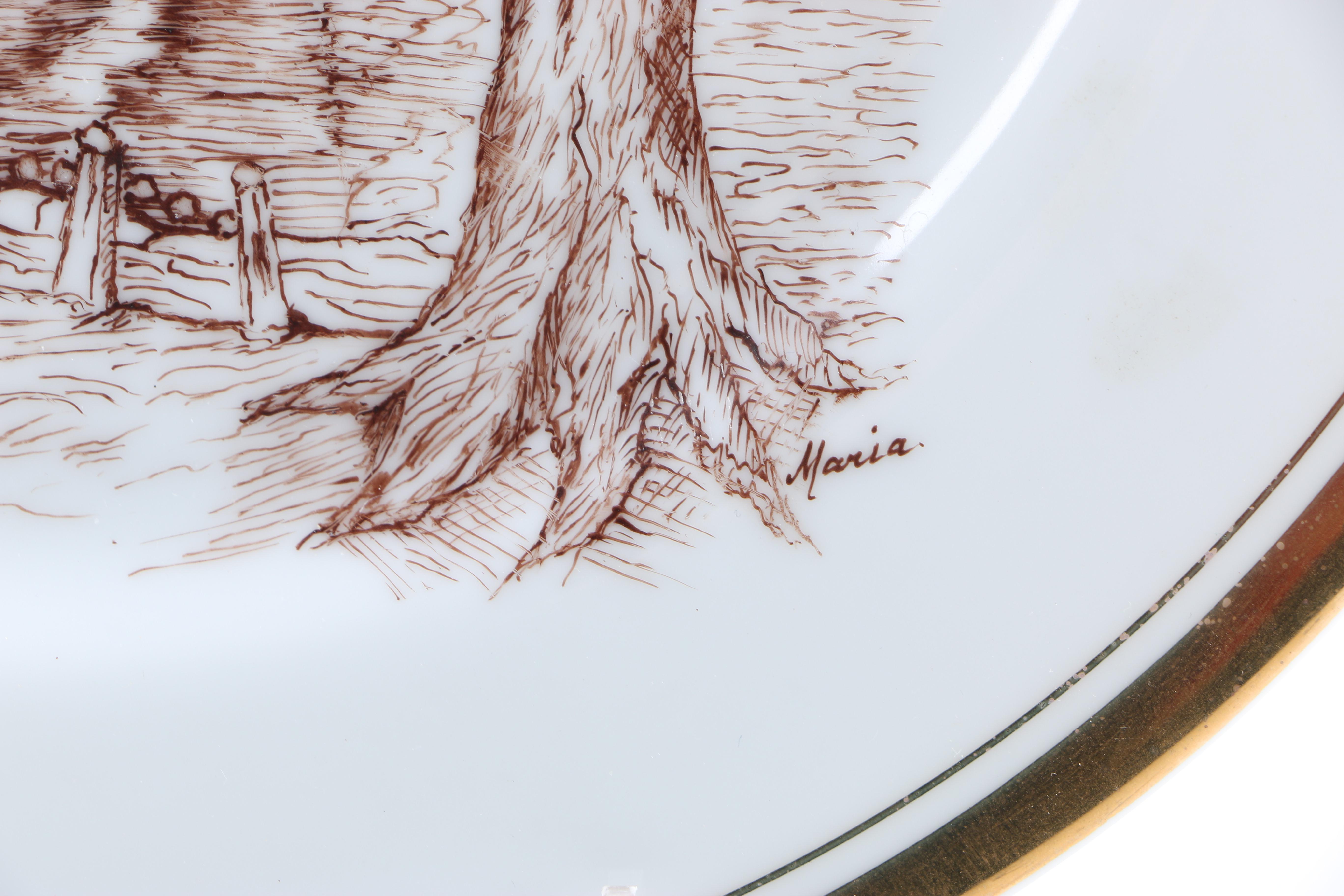 Enameled Paintings of Flemish Landmarks on Porcelain Plates