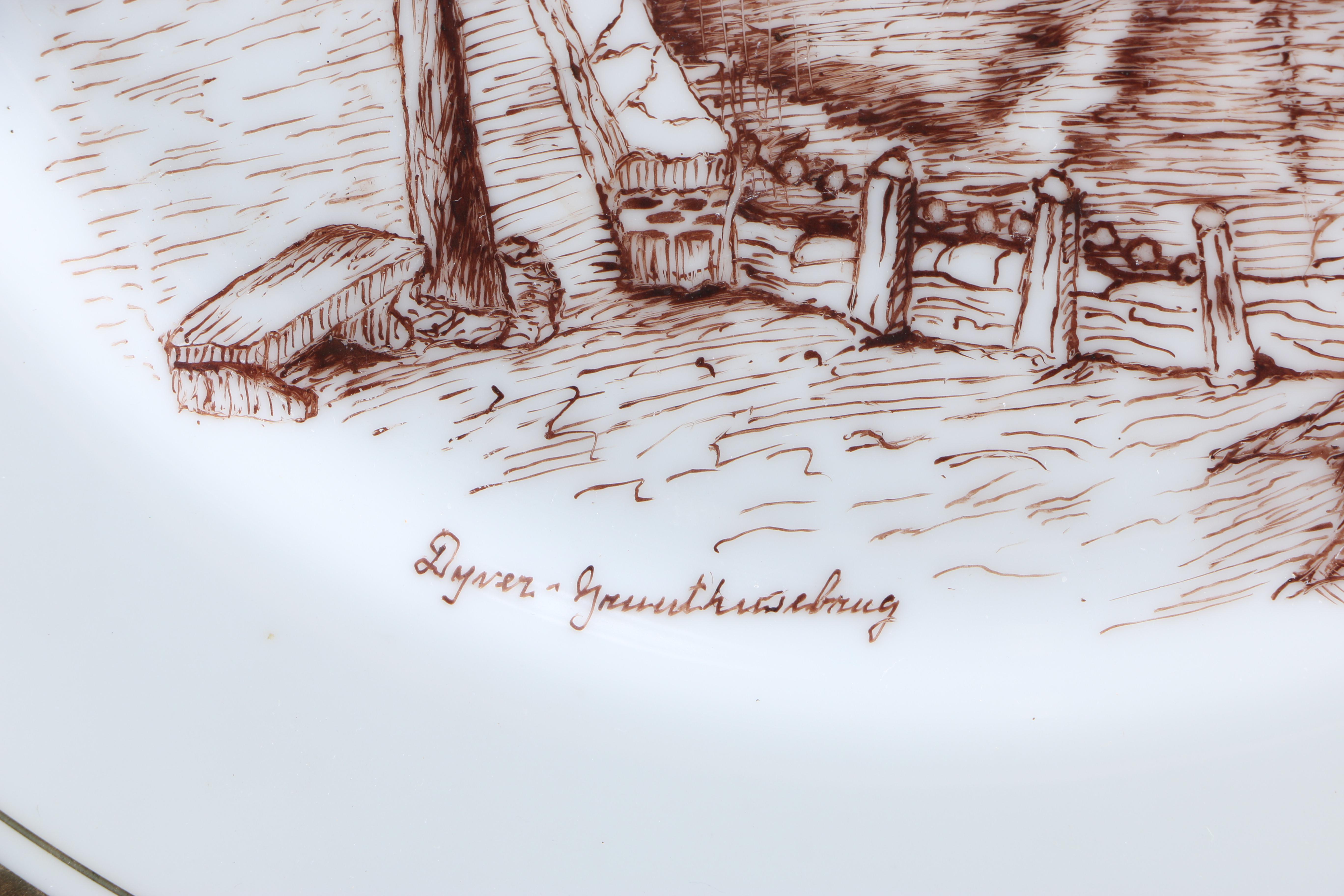 Enameled Paintings of Flemish Landmarks on Porcelain Plates