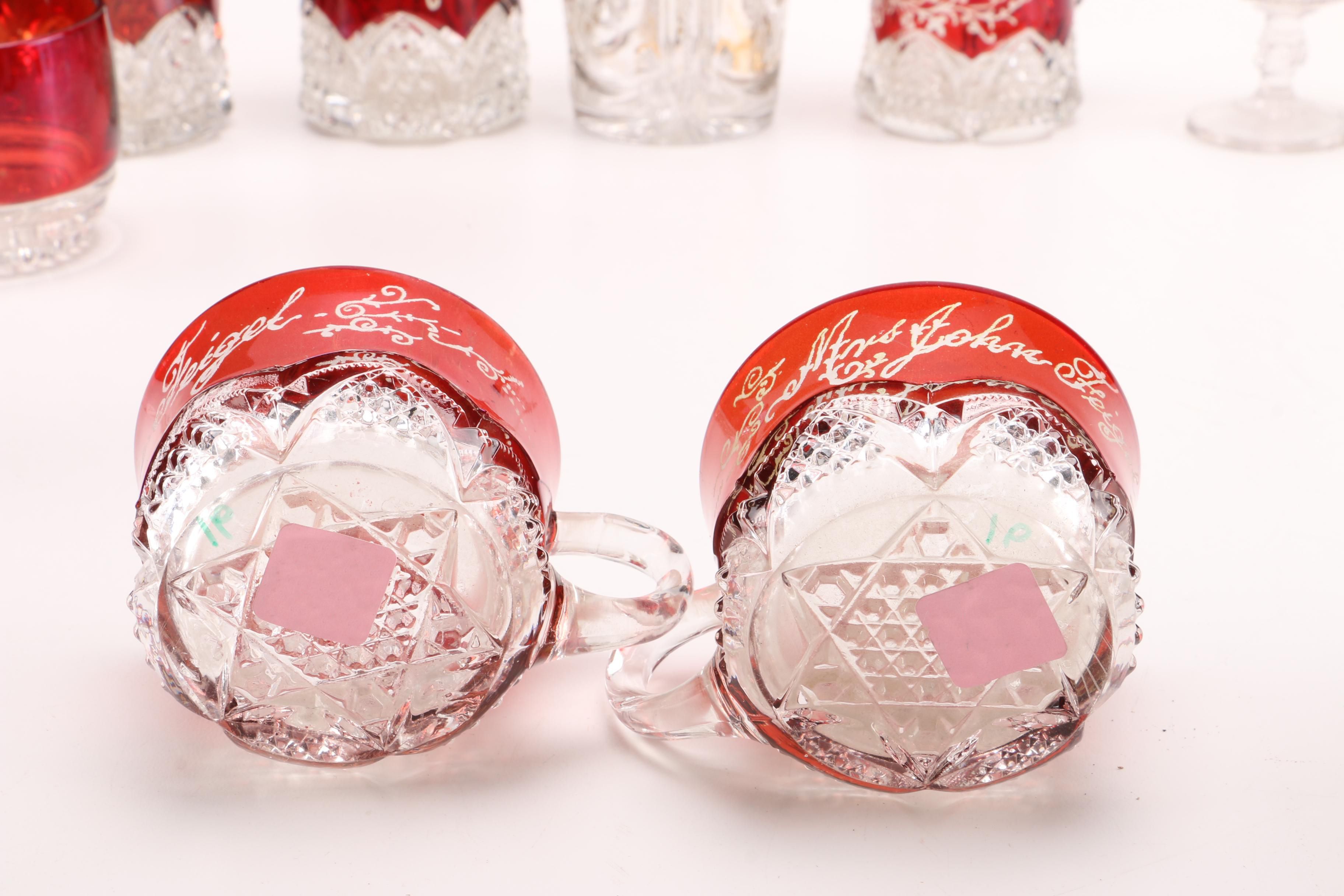 Flashed Ruby Crystal and Glass Cups