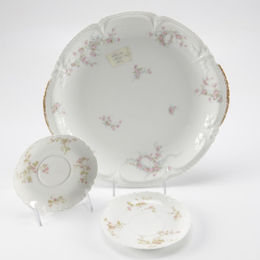 Haviland Limoges Hand Painted Porcelain Platter and Saucers