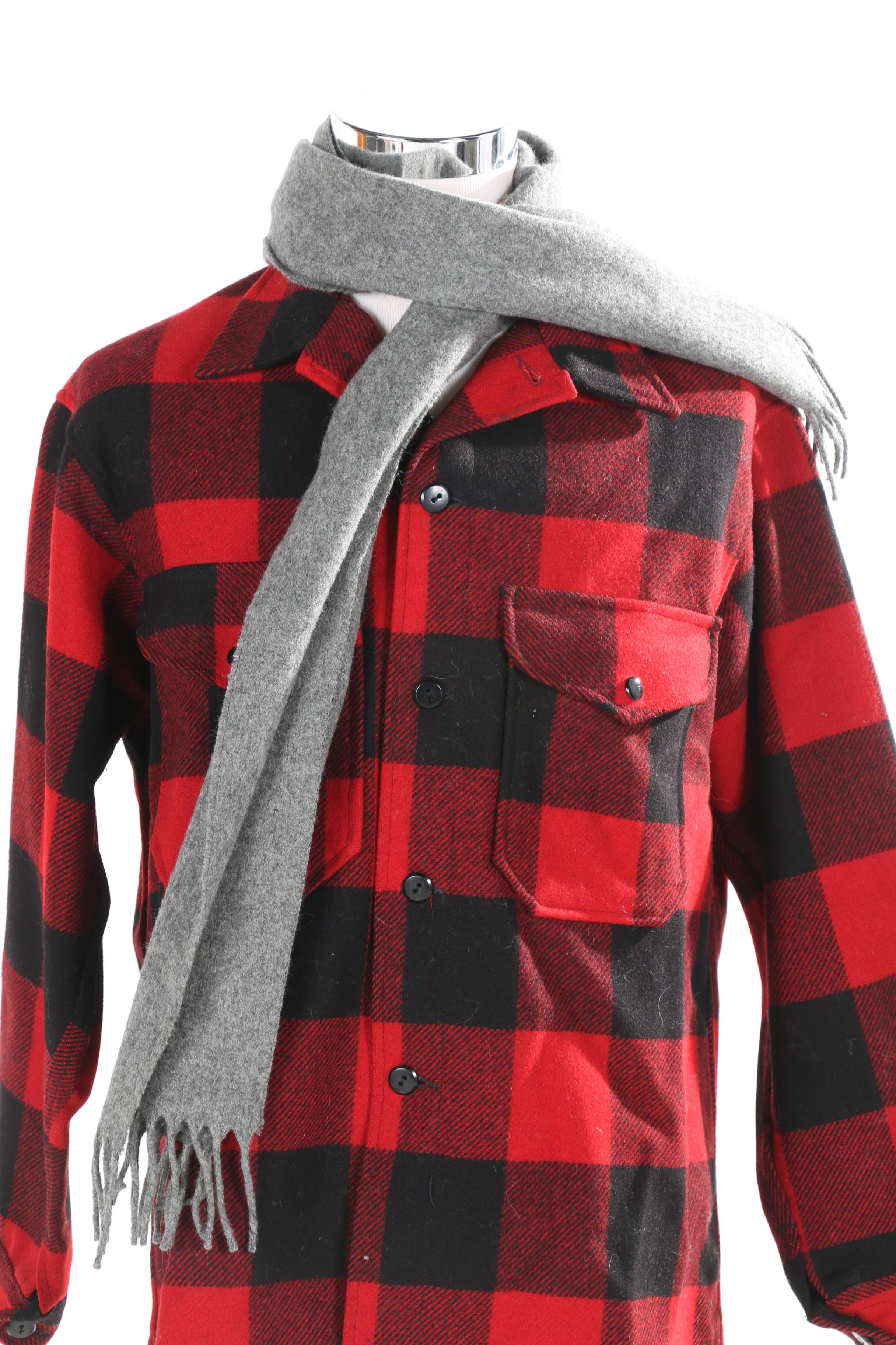 Pendelton Red and Black Plaid Wool Jacket and Various Scarves