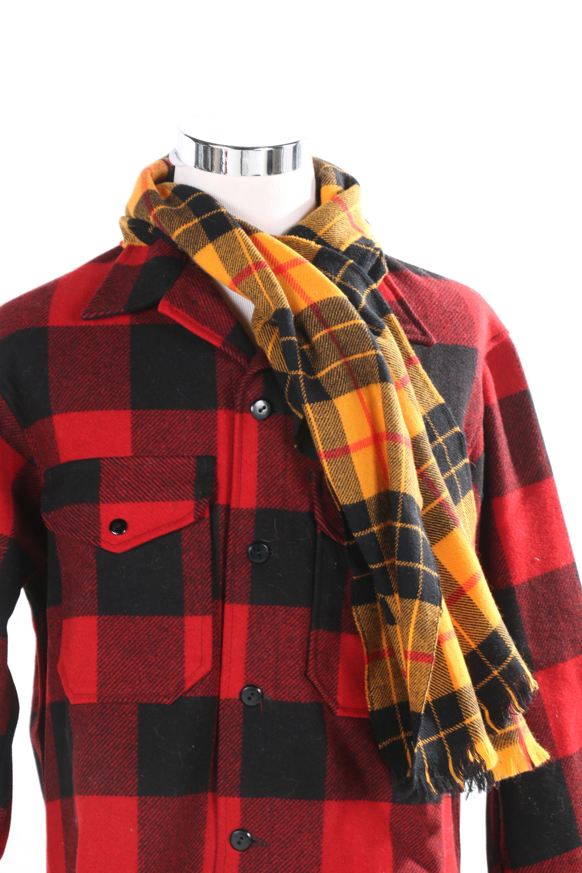 Pendelton Red and Black Plaid Wool Jacket and Various Scarves