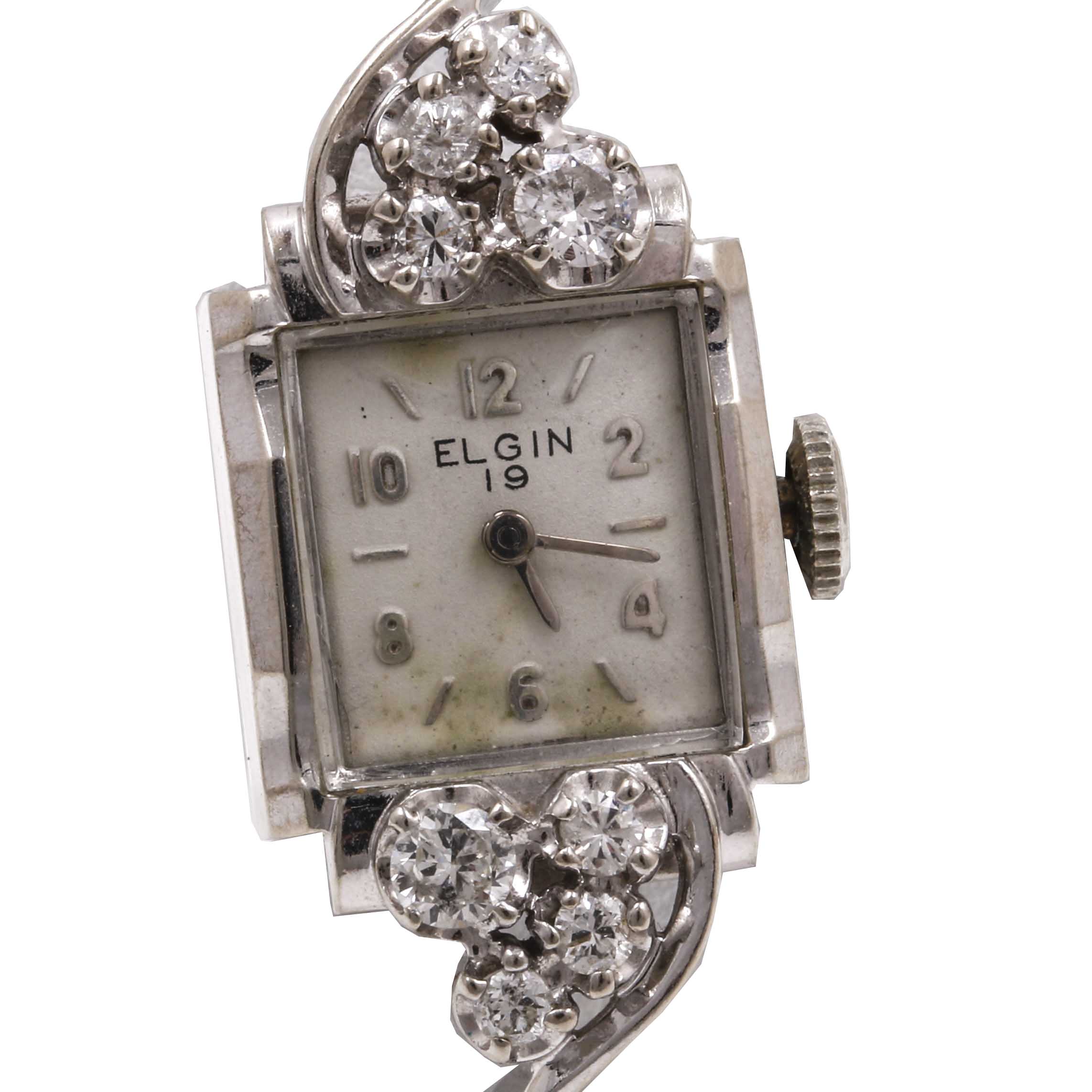 Elgin 14K White Gold and Diamond Watch