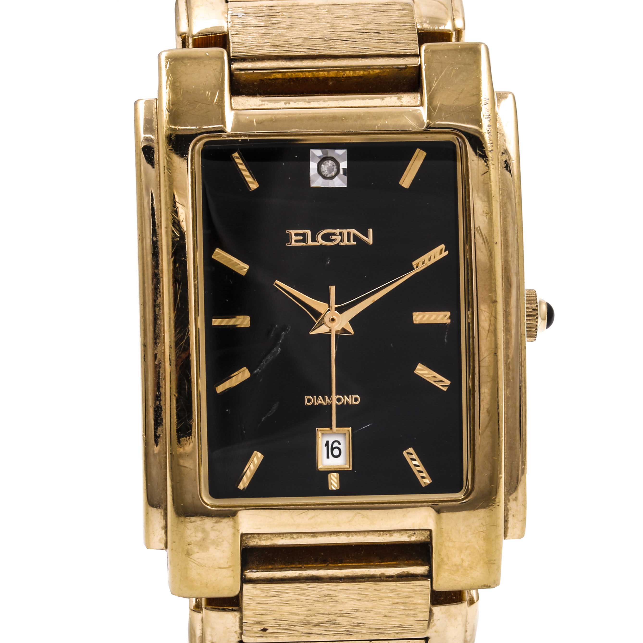 Elgin Gold Tone Diamond Watch
