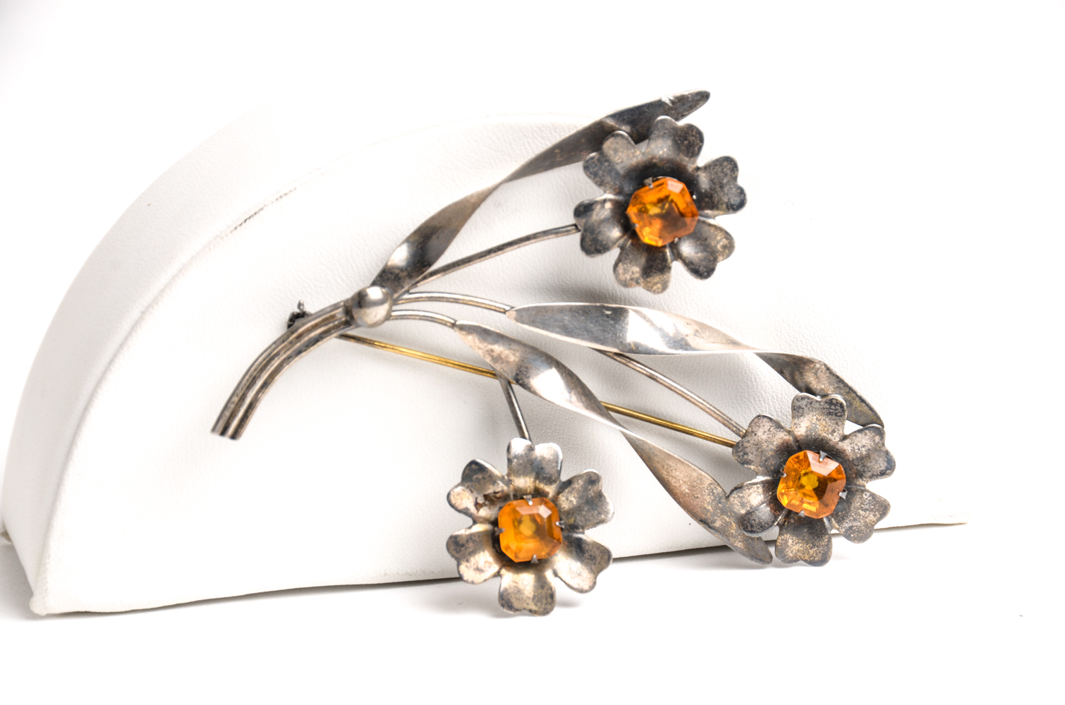 Pair of Sterling Bracelets and Floral Brooch