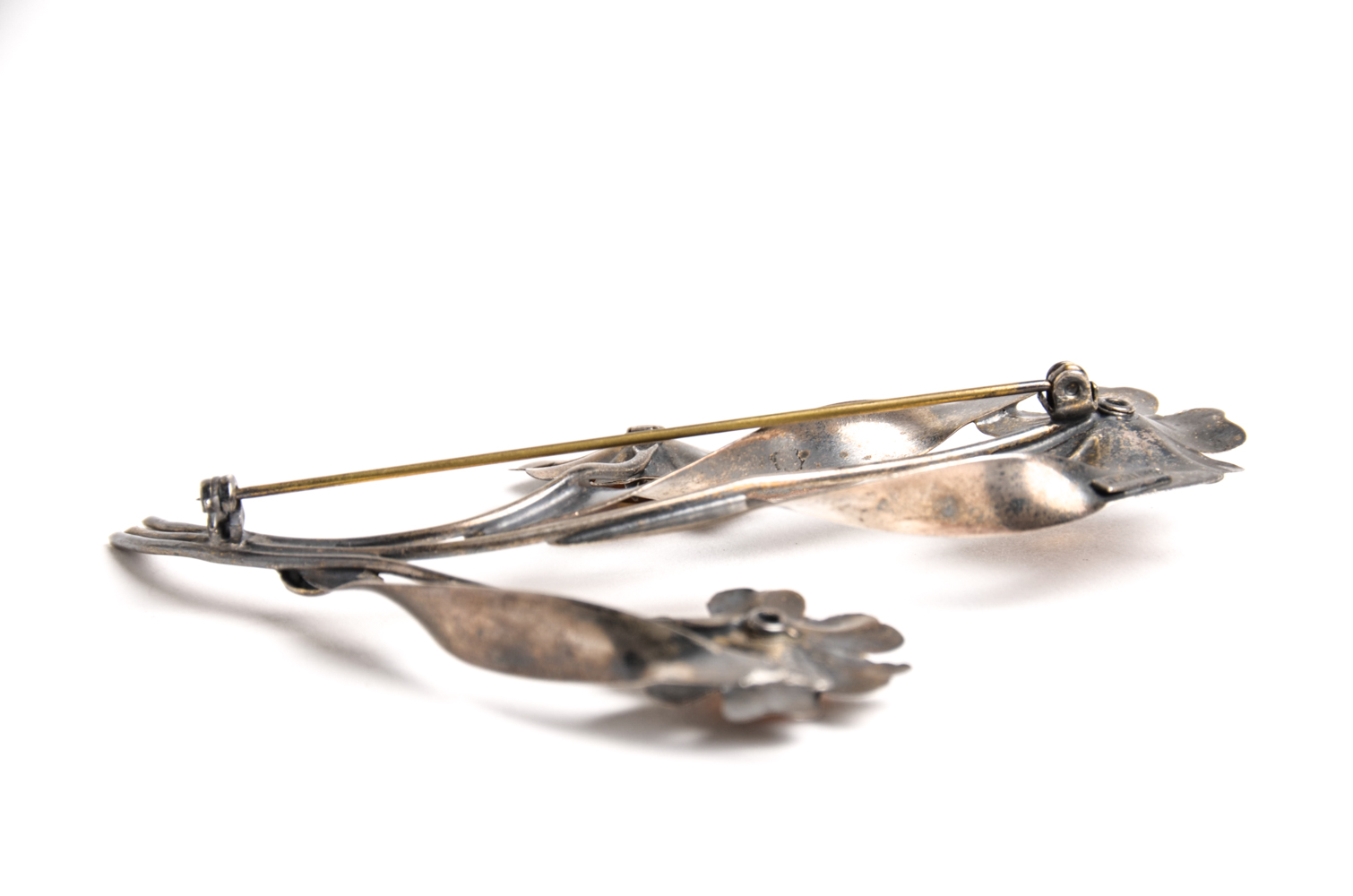 Pair of Sterling Bracelets and Floral Brooch