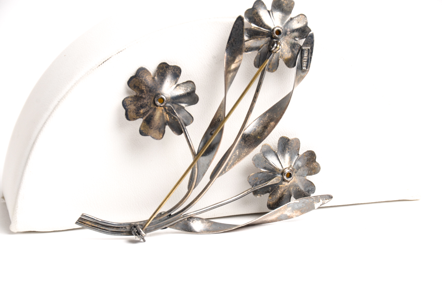 Pair of Sterling Bracelets and Floral Brooch