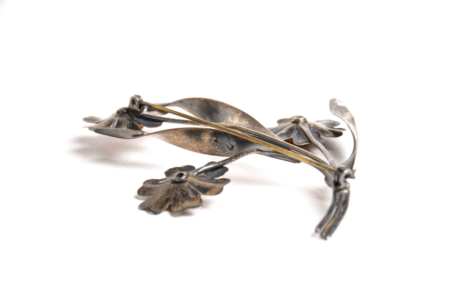 Pair of Sterling Bracelets and Floral Brooch