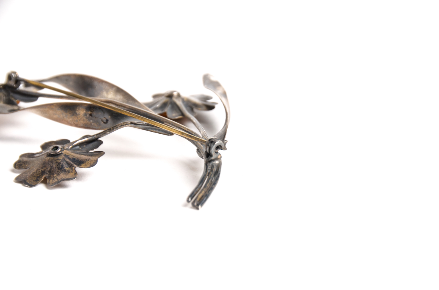 Pair of Sterling Bracelets and Floral Brooch