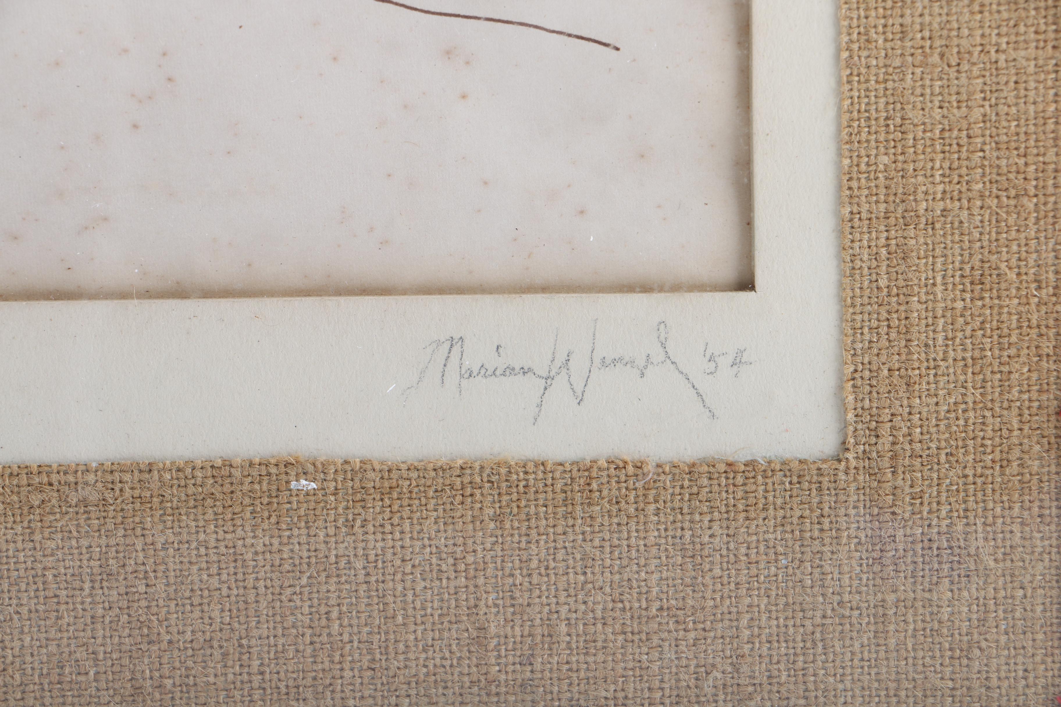 1954 Marian B. Wenzel Drawing "Seated Man" and After Kenneth Miller Adams Print