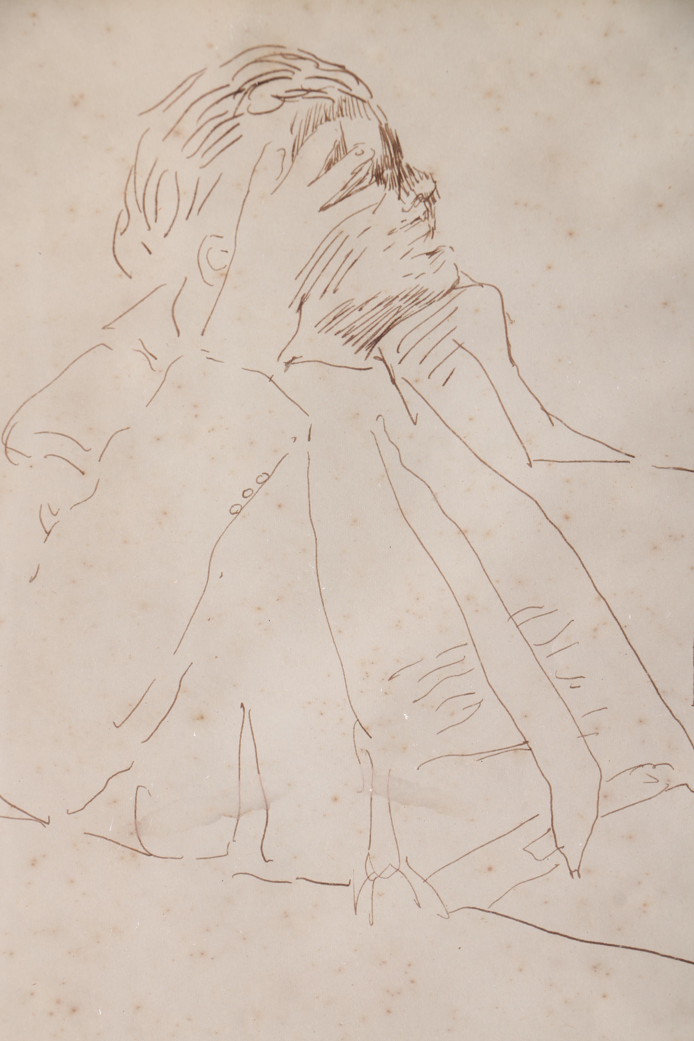 1954 Marian B. Wenzel Drawing "Seated Man" and After Kenneth Miller Adams Print