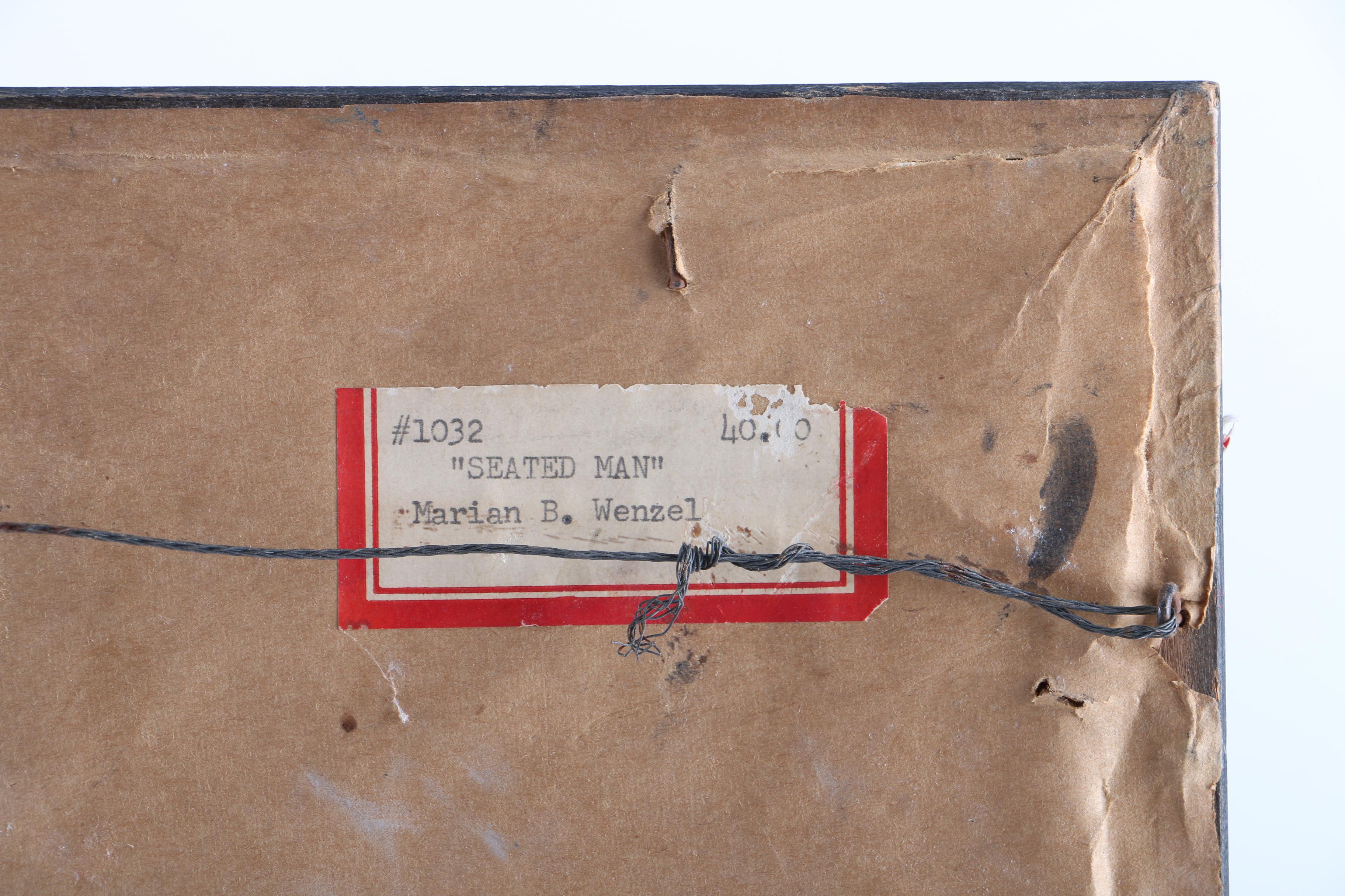 1954 Marian B. Wenzel Drawing "Seated Man" and After Kenneth Miller Adams Print